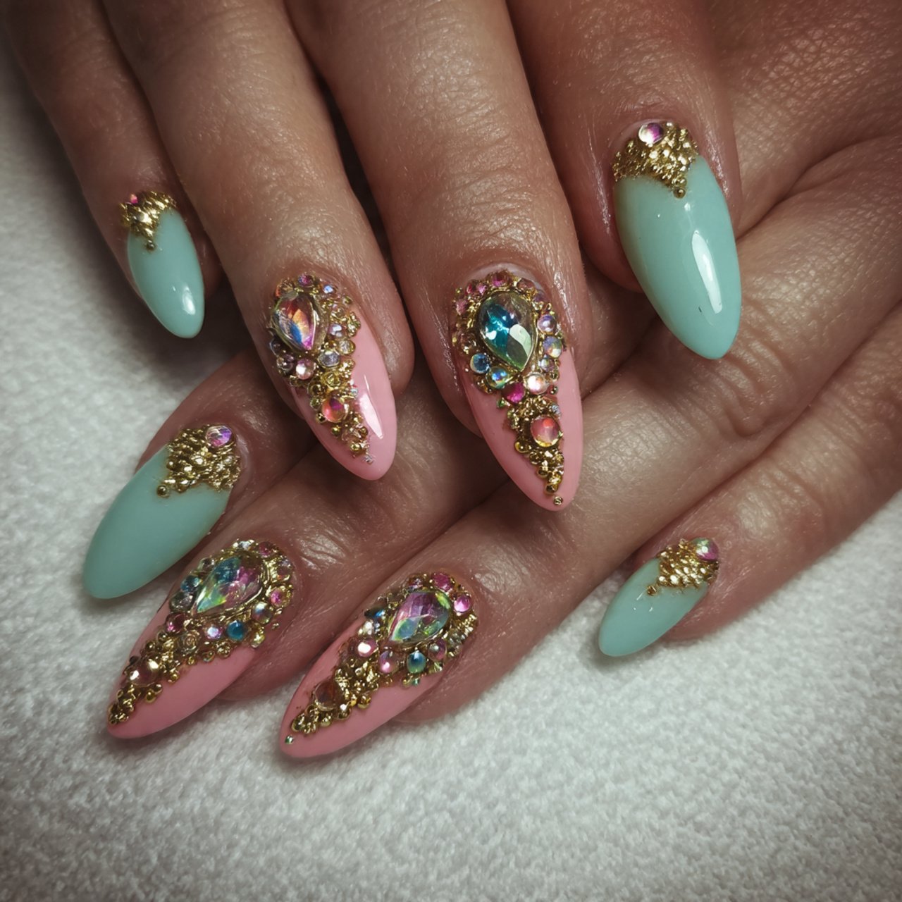 cuticle gem acrylics nails