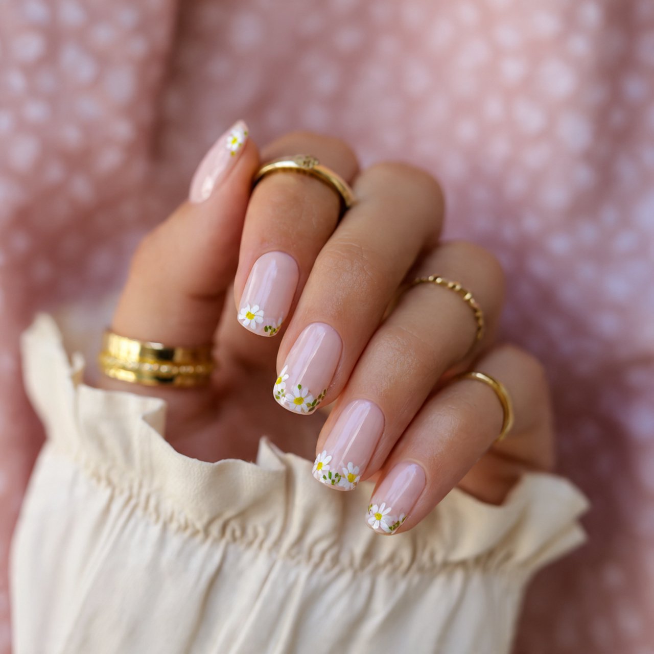 dainty daisy accent nails