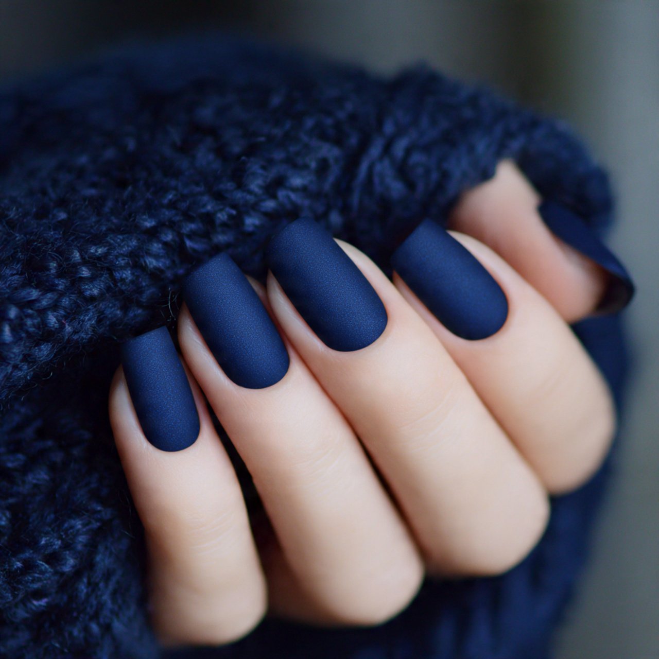 dark blue matte soft focus editorial flawless nail