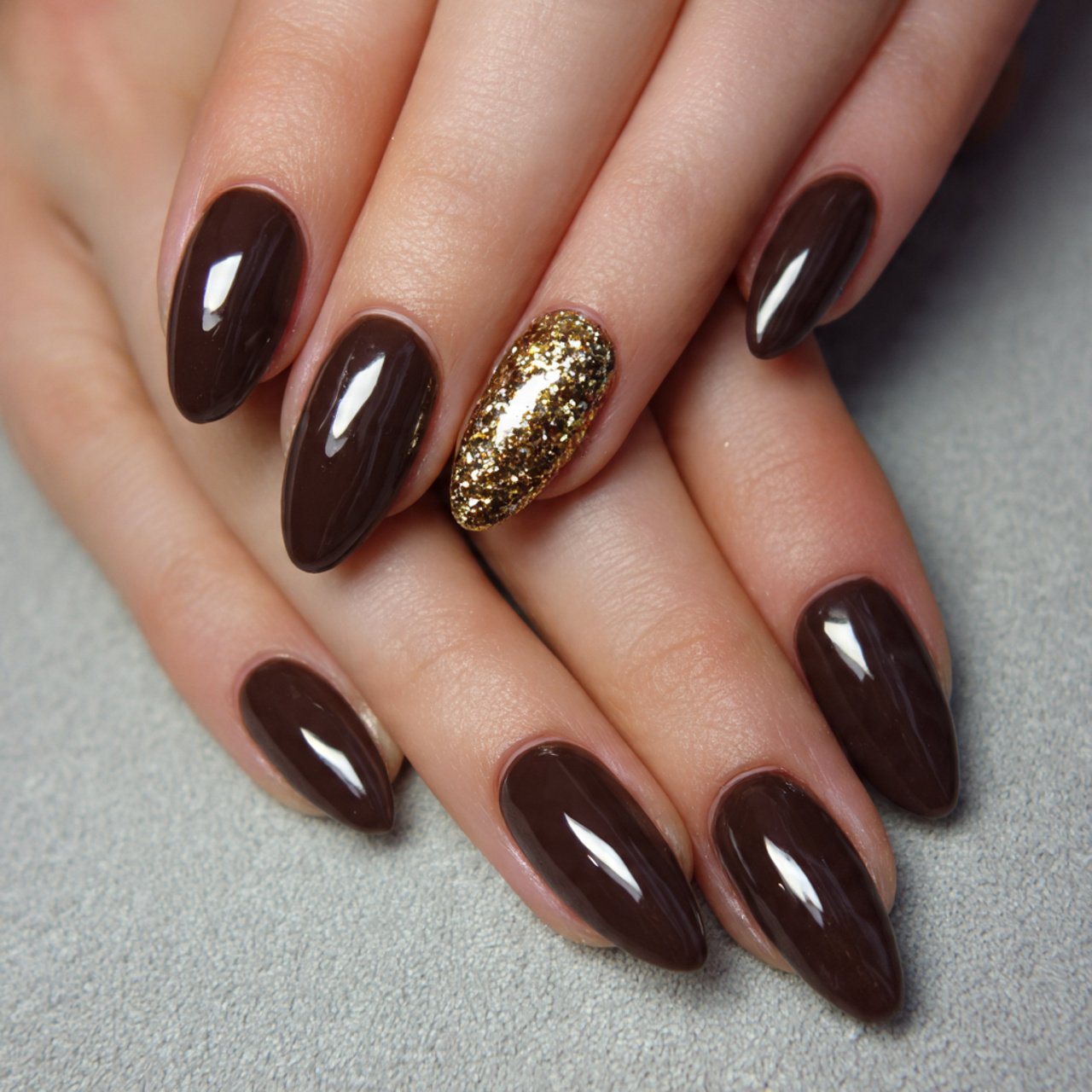 dark brown and gold micro detail nails decent look