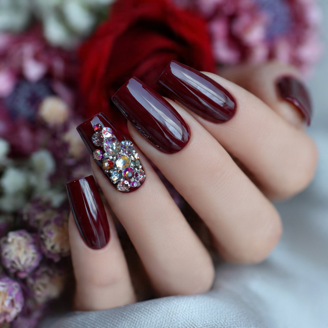 deep burgundy ballerina nails supper nails