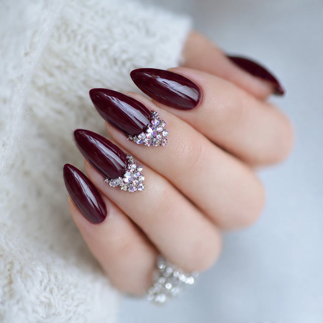 deep burgundy prom nails