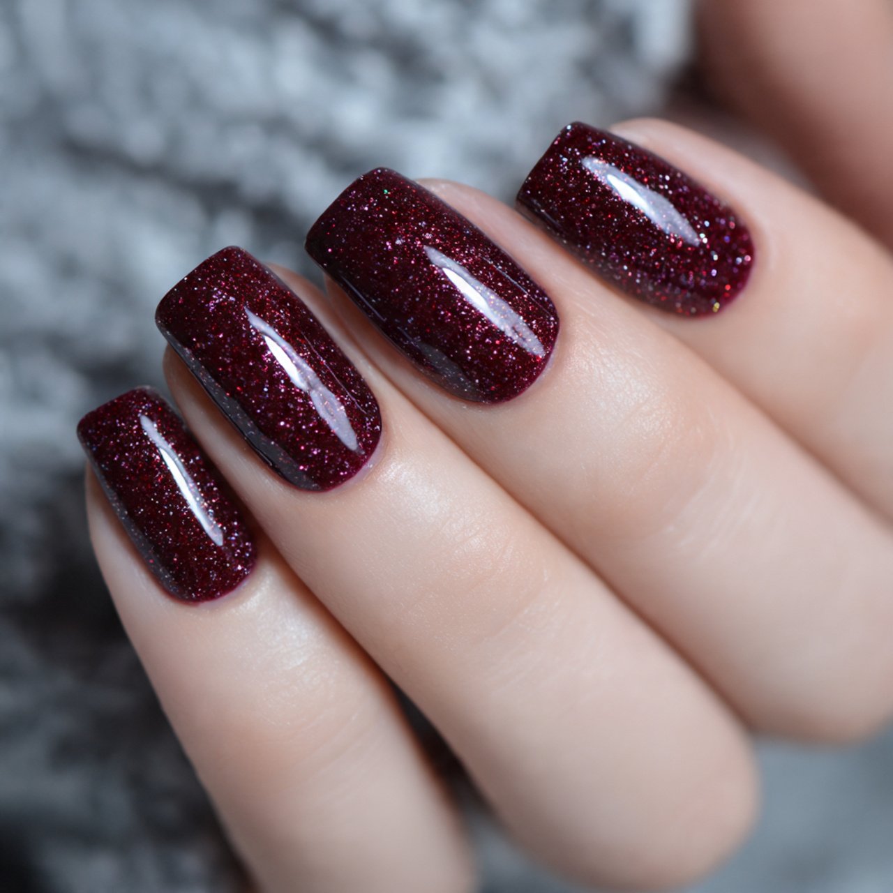 deep burgundy sparkly nails