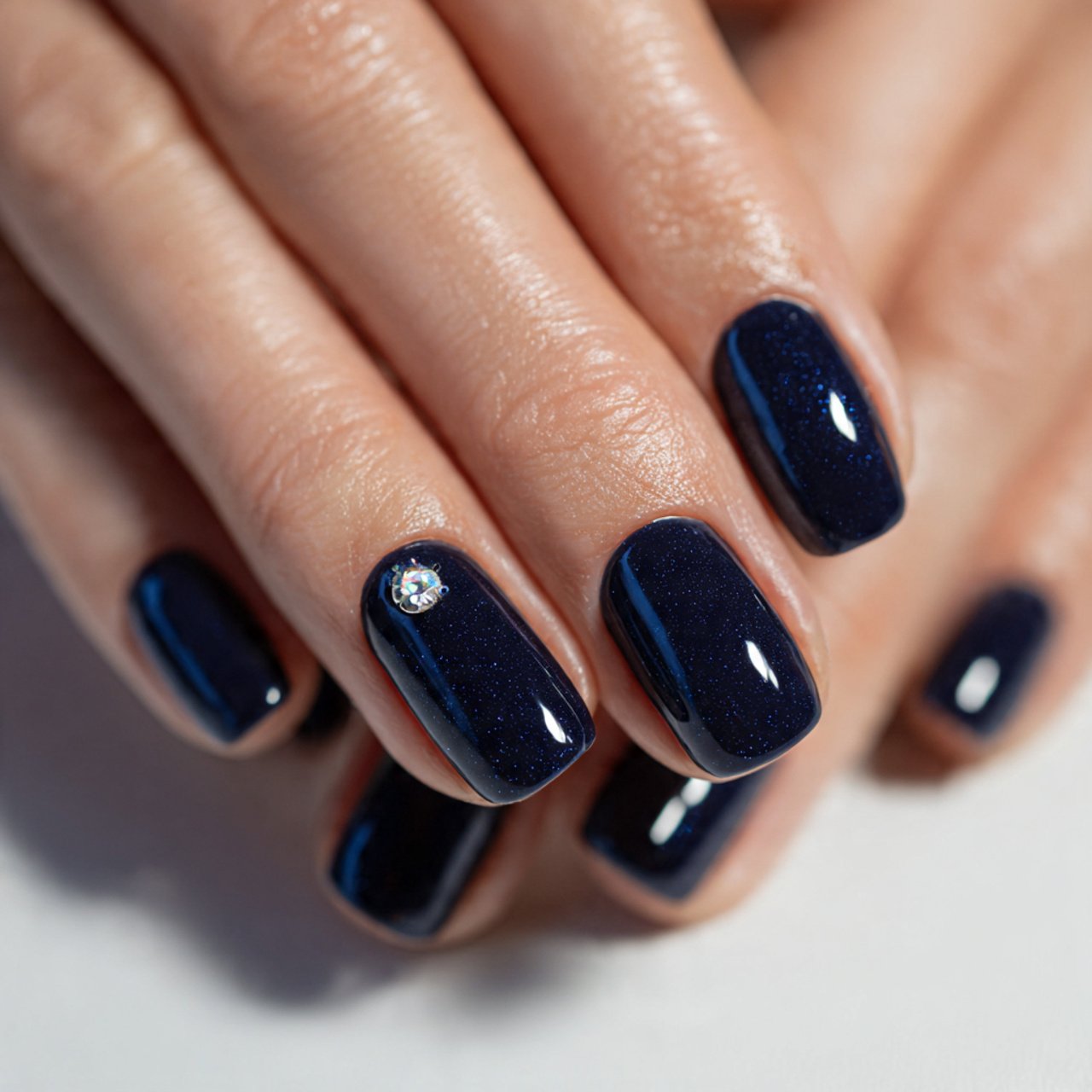 deep navy gloss with a single tiny crystal one nai