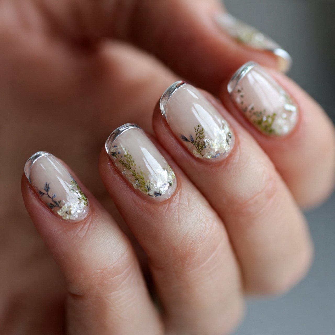 delicate crystal corner nails nature look nails