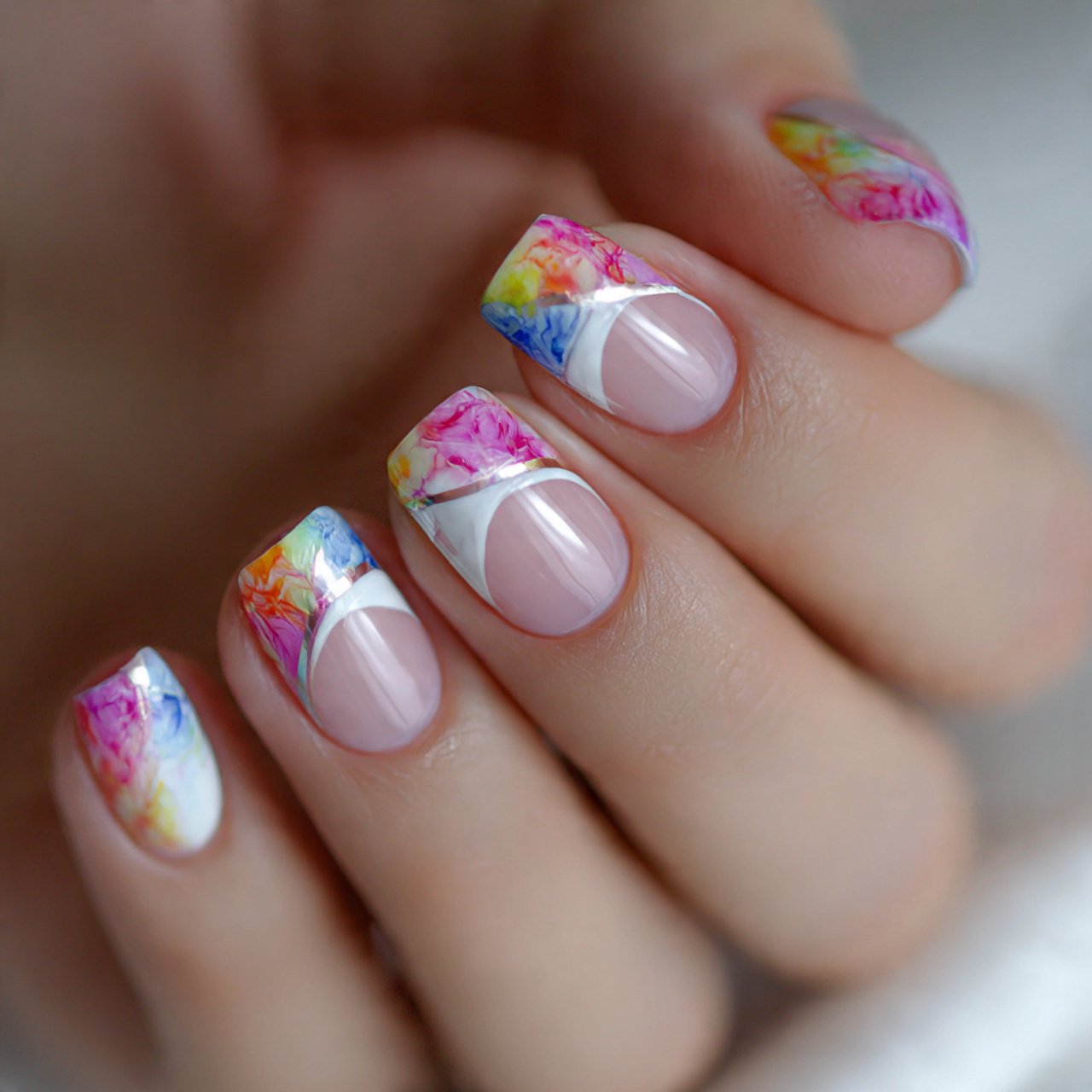 diagonal side french beautiful nails