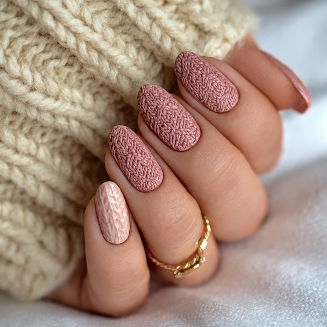 dusty rose sweater texture nails