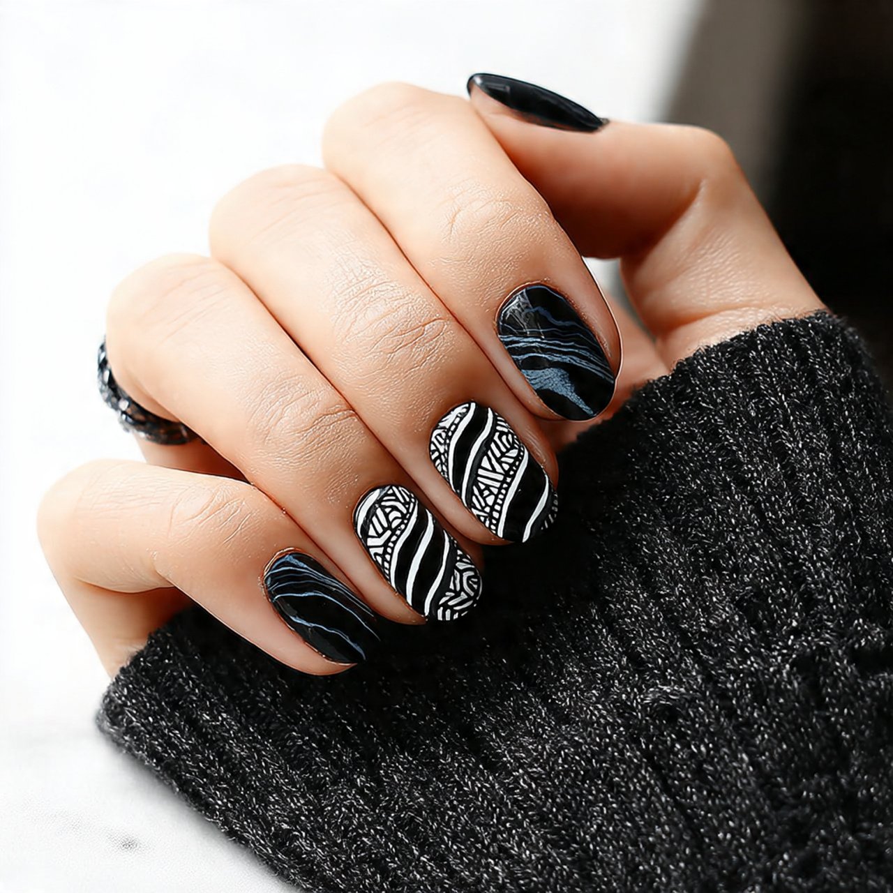 espresso and slate blue marble nails decent nails