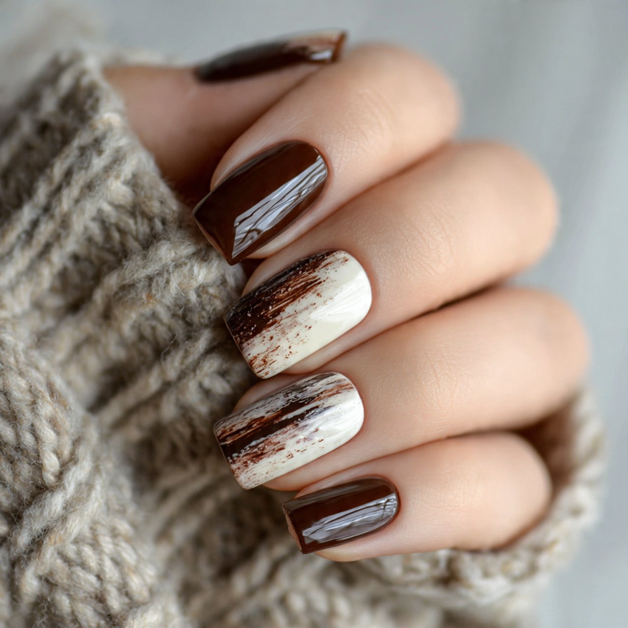 espresso brown cream nails