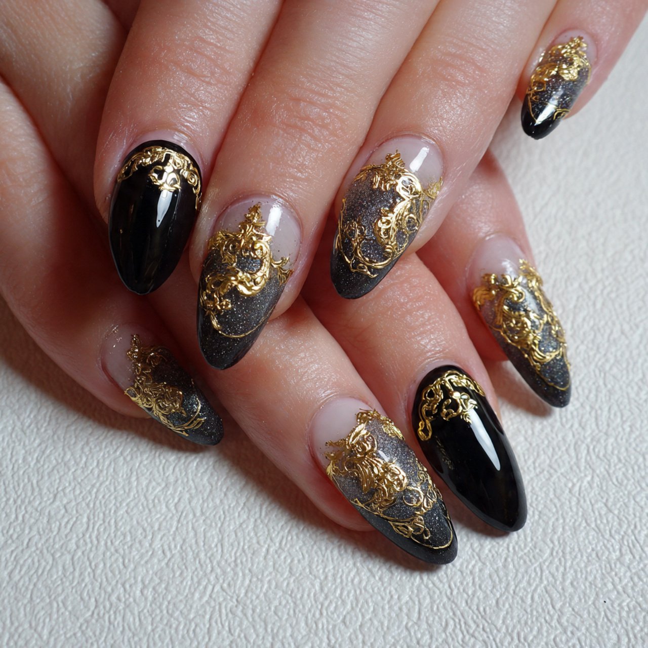 fine gold accent oval nails super nails