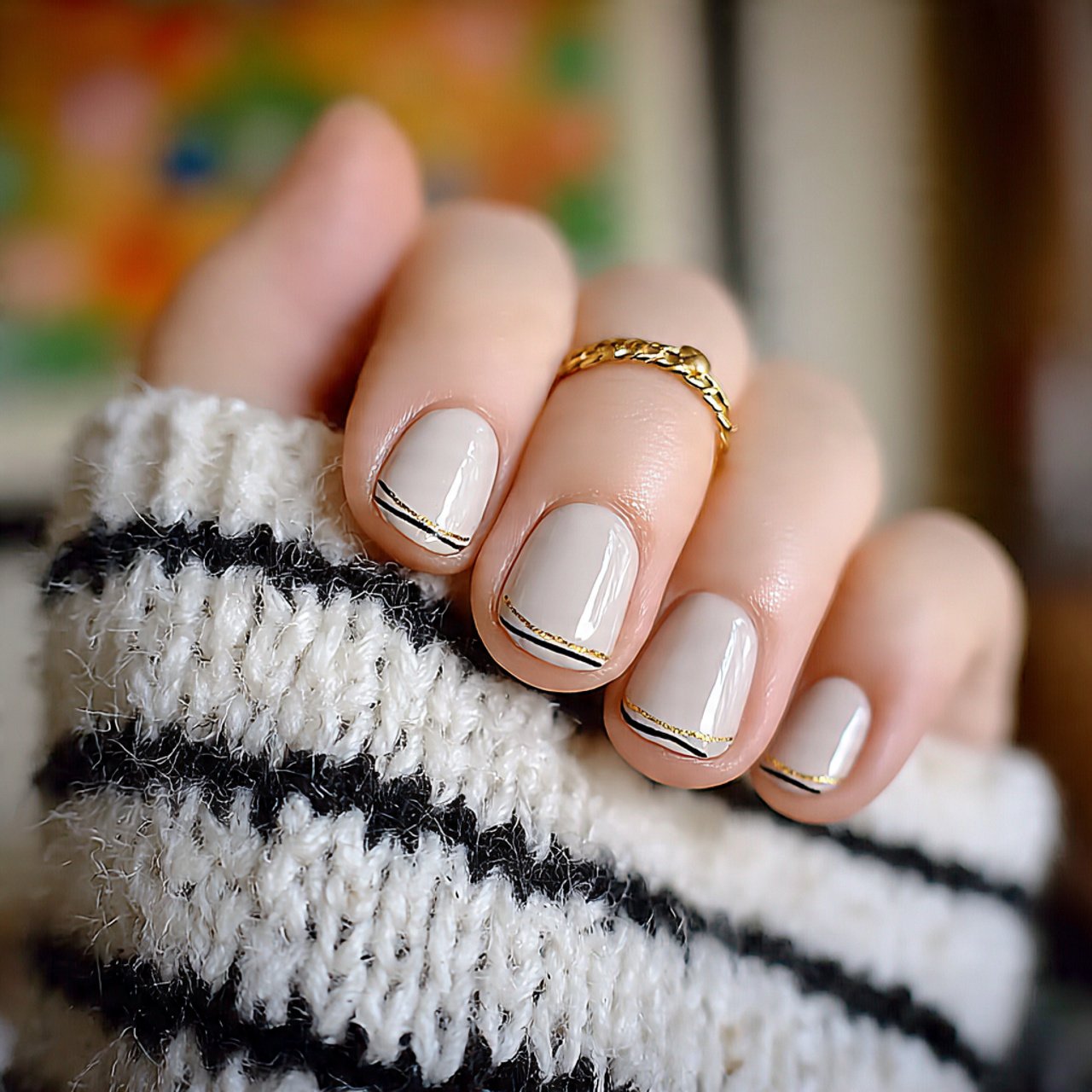 fine gold line simple nails