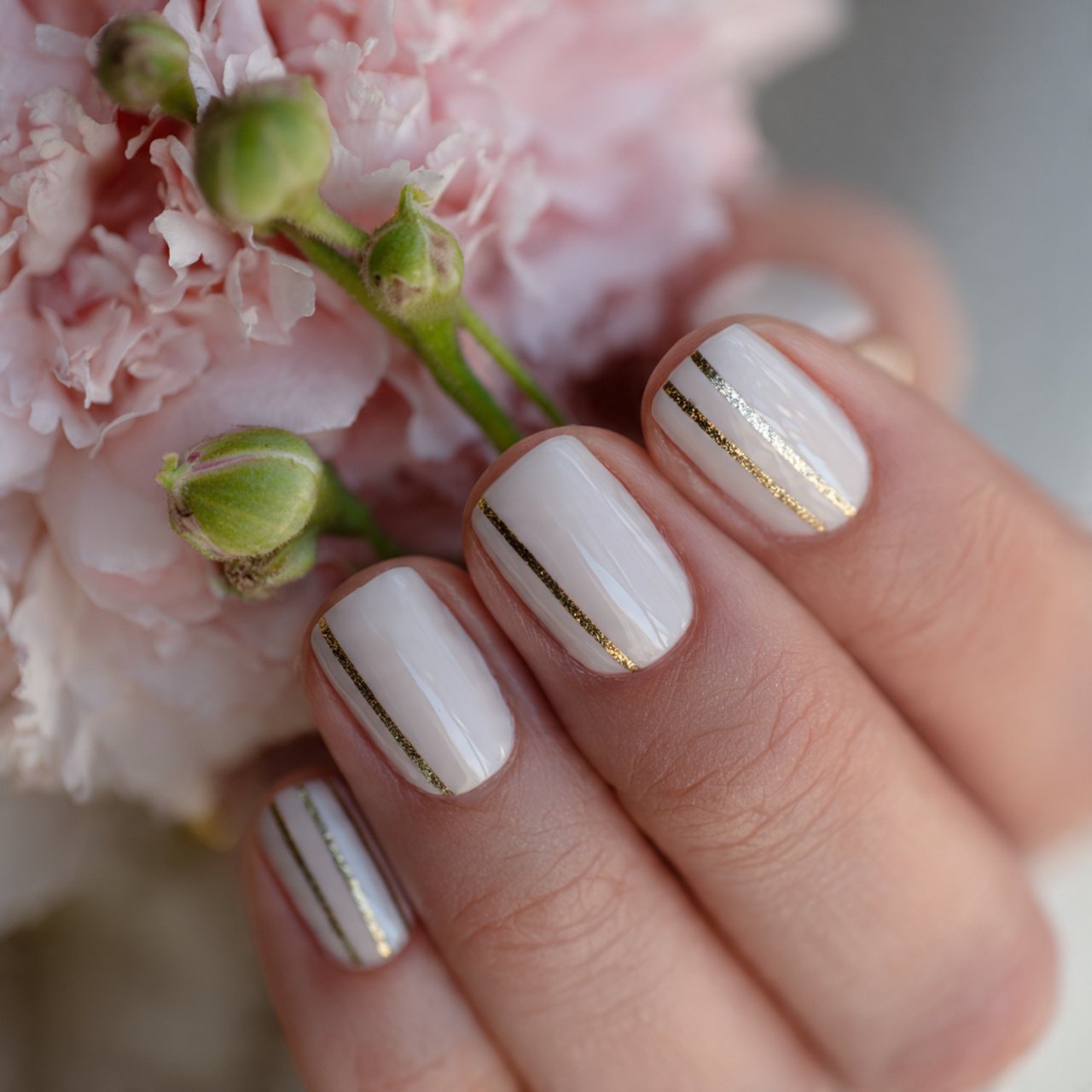 fine gold stripe accent natural nails
