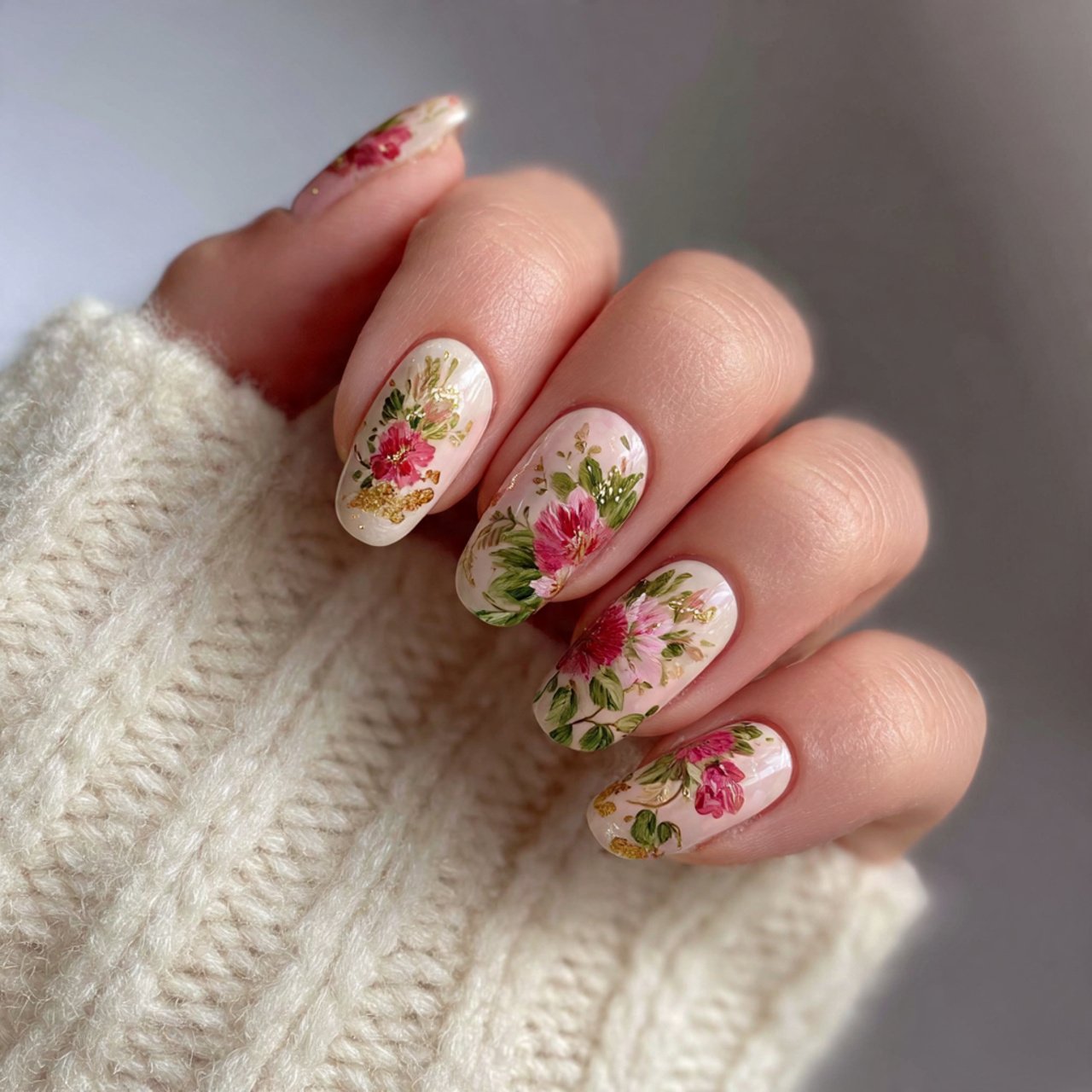 floral accent nails nature look nails