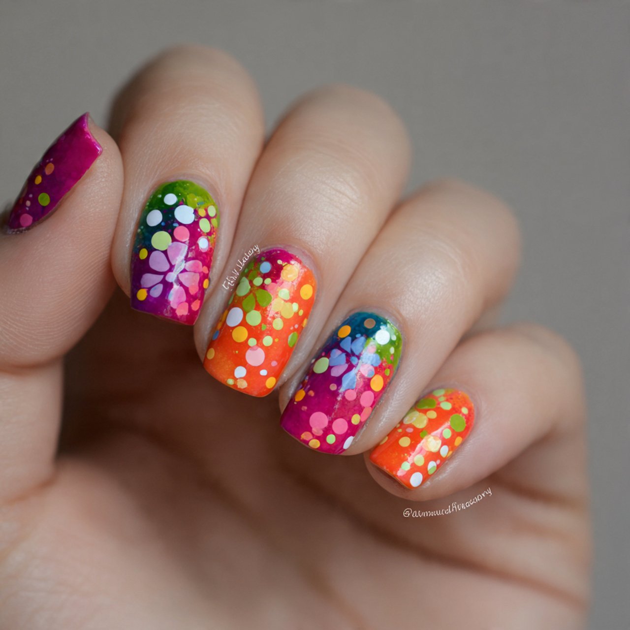 floral dot confetti nails
