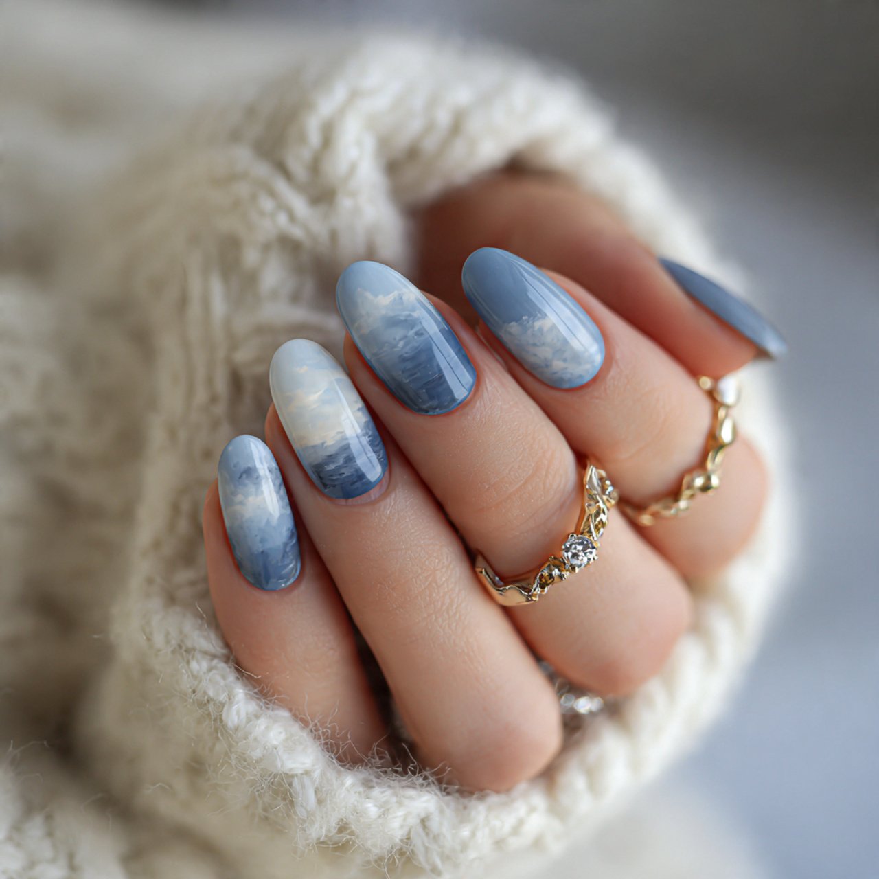 fog blue minimal nails