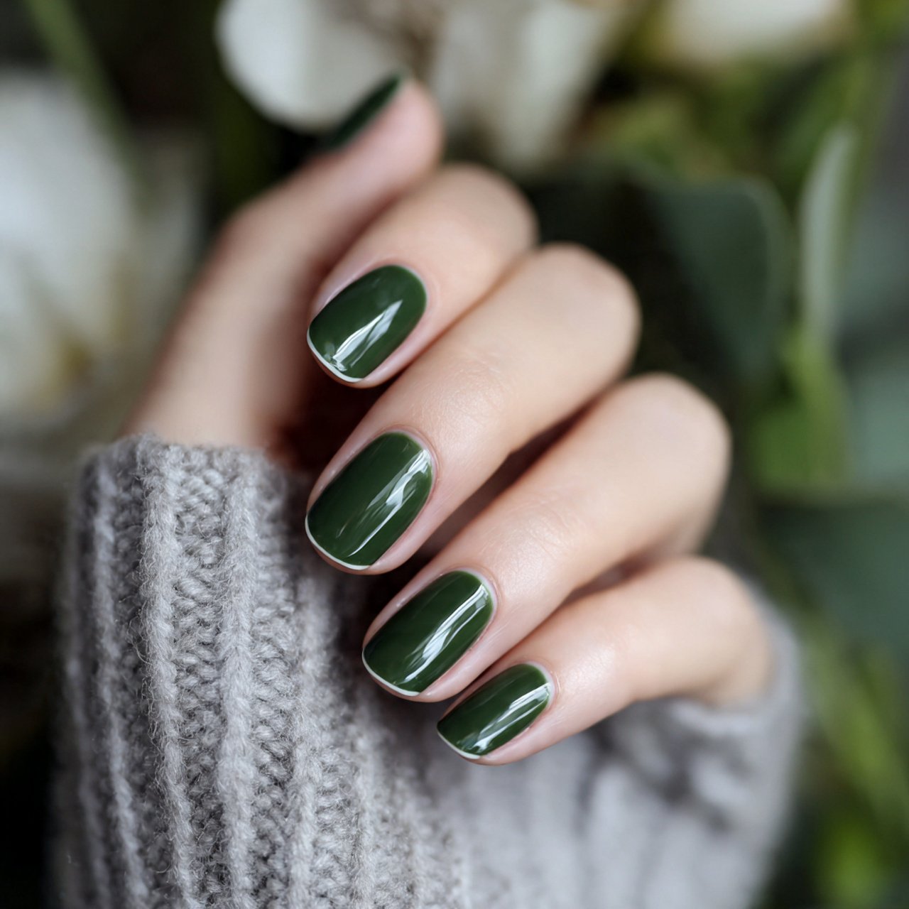 forest green micro french tips nails