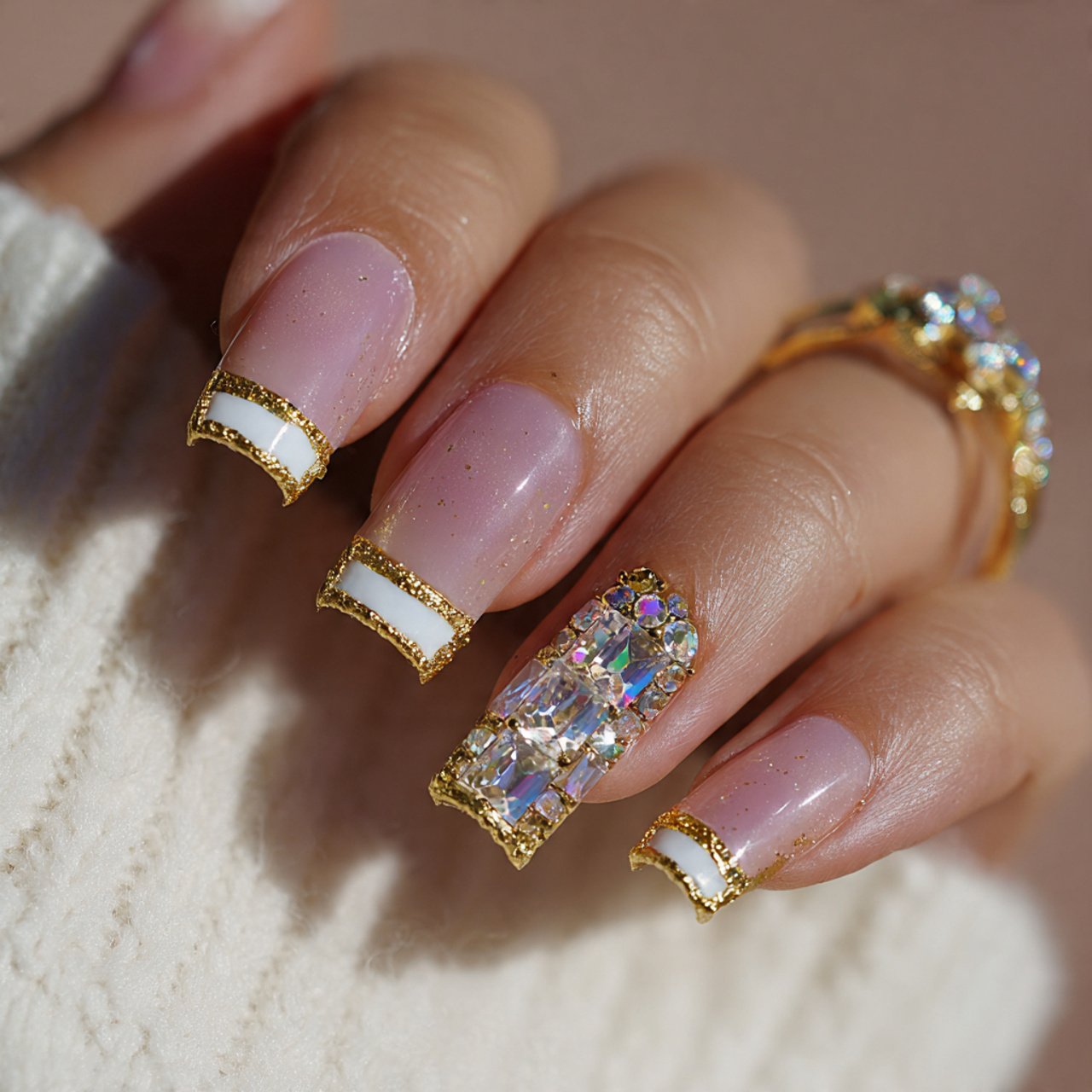 french tip bling nails