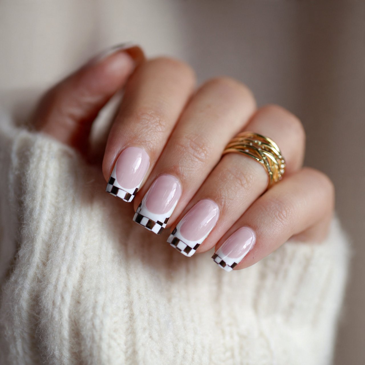 french tip checkered nails