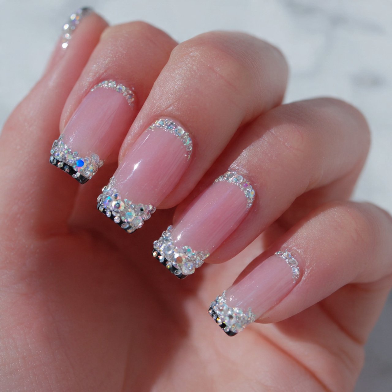 french tip rhinestone nails