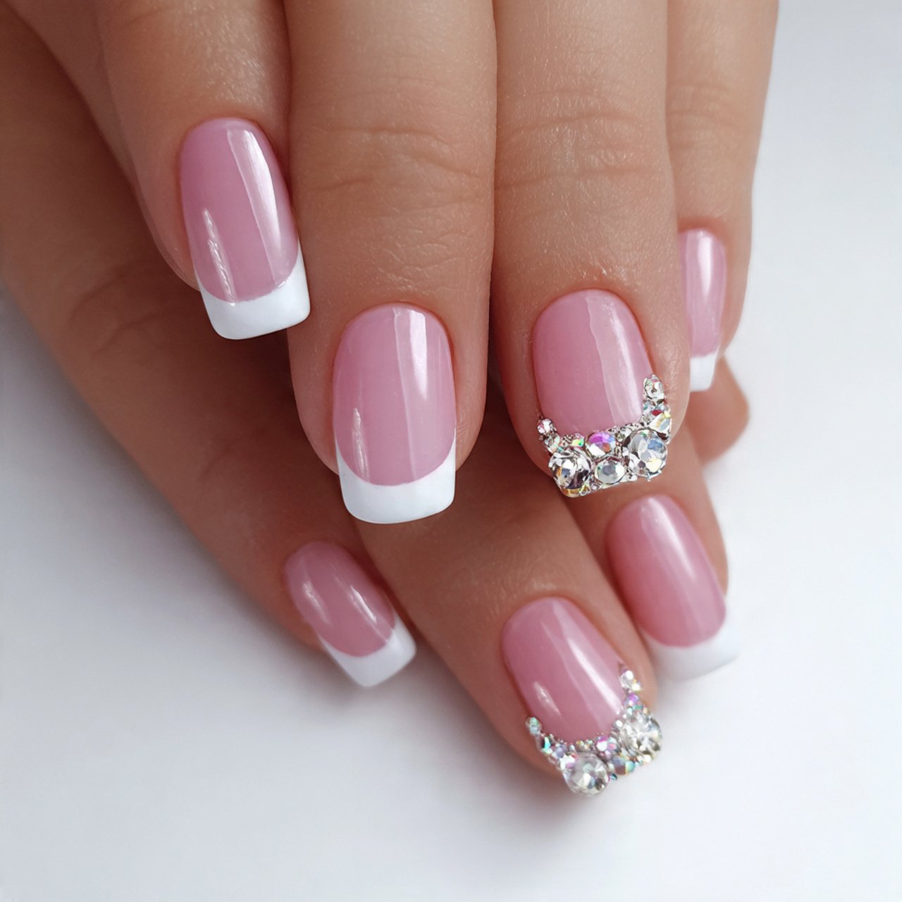 french tips with rhinestone cuticle detail attract