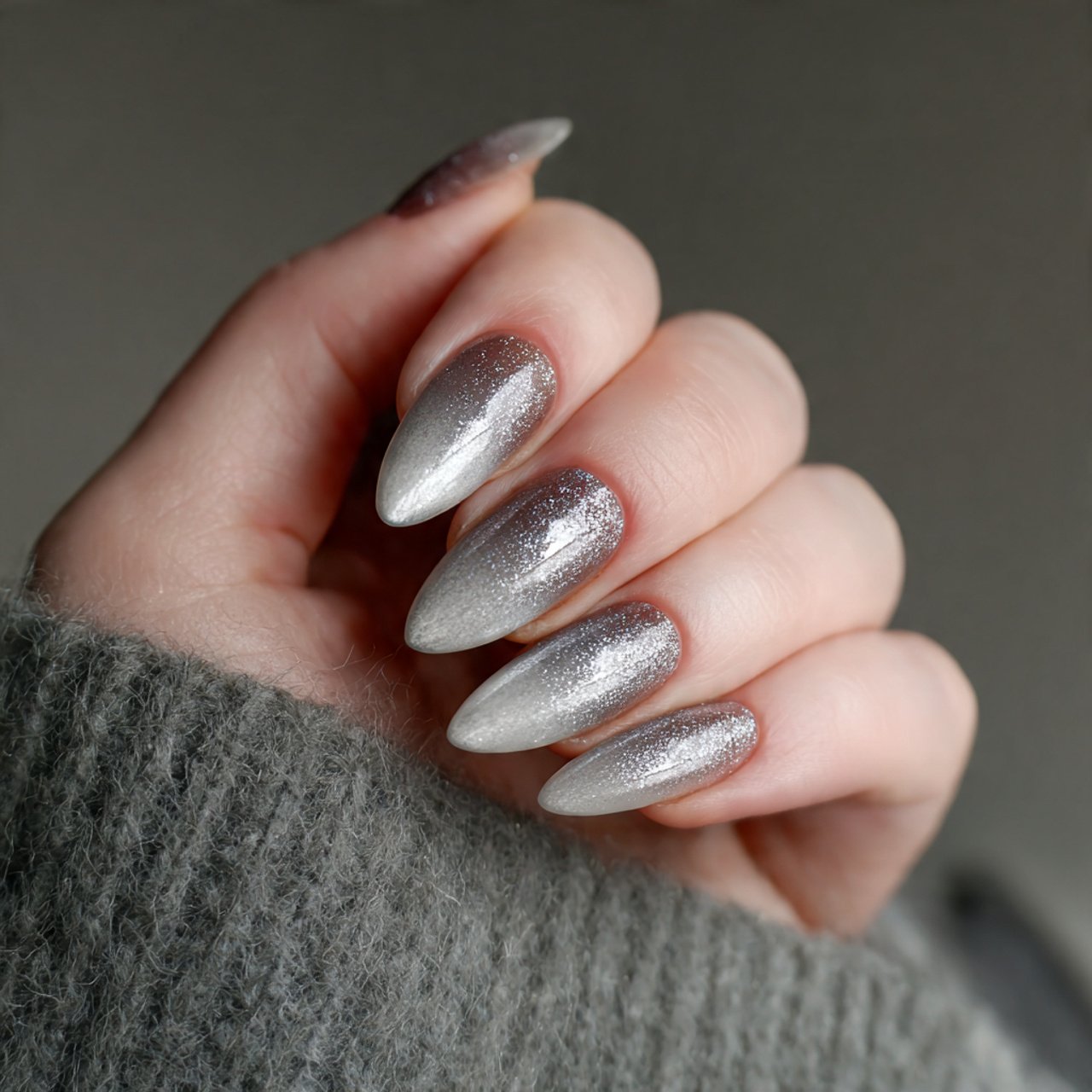 frosted silver ombr nails