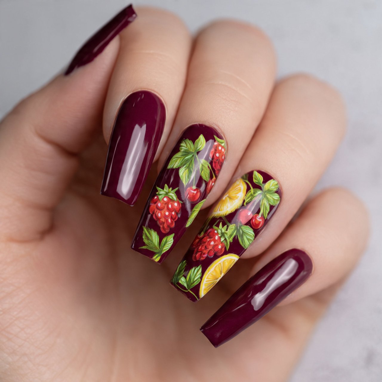 fruit accent coffin nails nature look nails