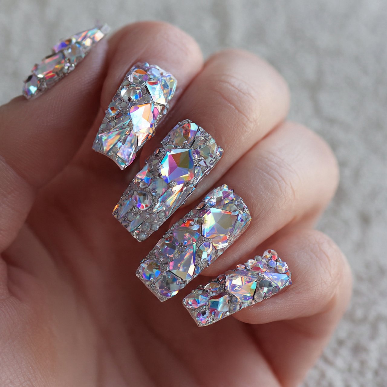 full crystal cluster rhinestone nails