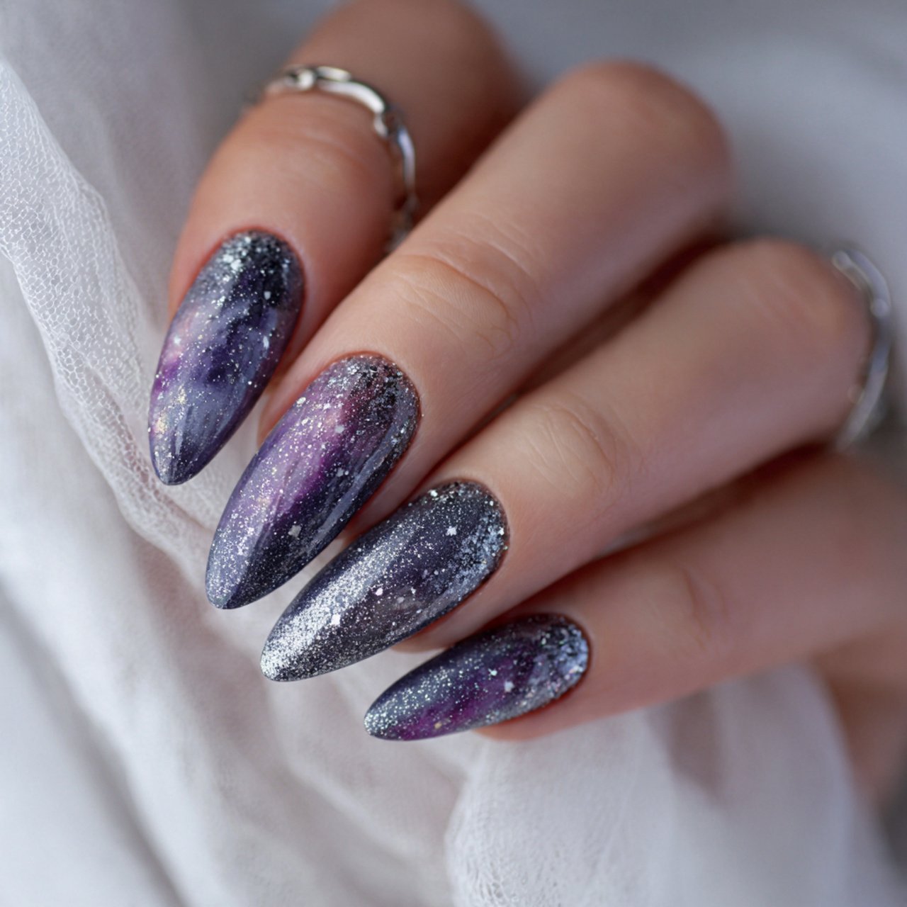 New Year's Nails: 15 Stunning Nail Designs to Ring in the New Year in Style 10 galaxy nails with silver glitter awesome look nail