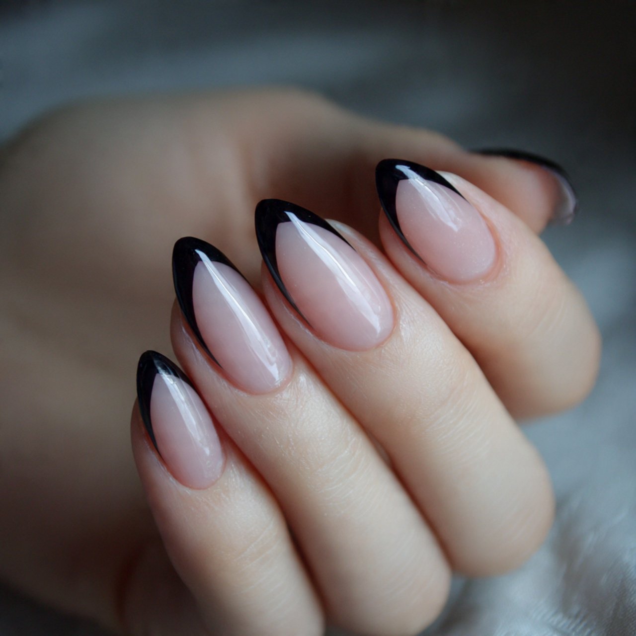 gel nails with black tips nails