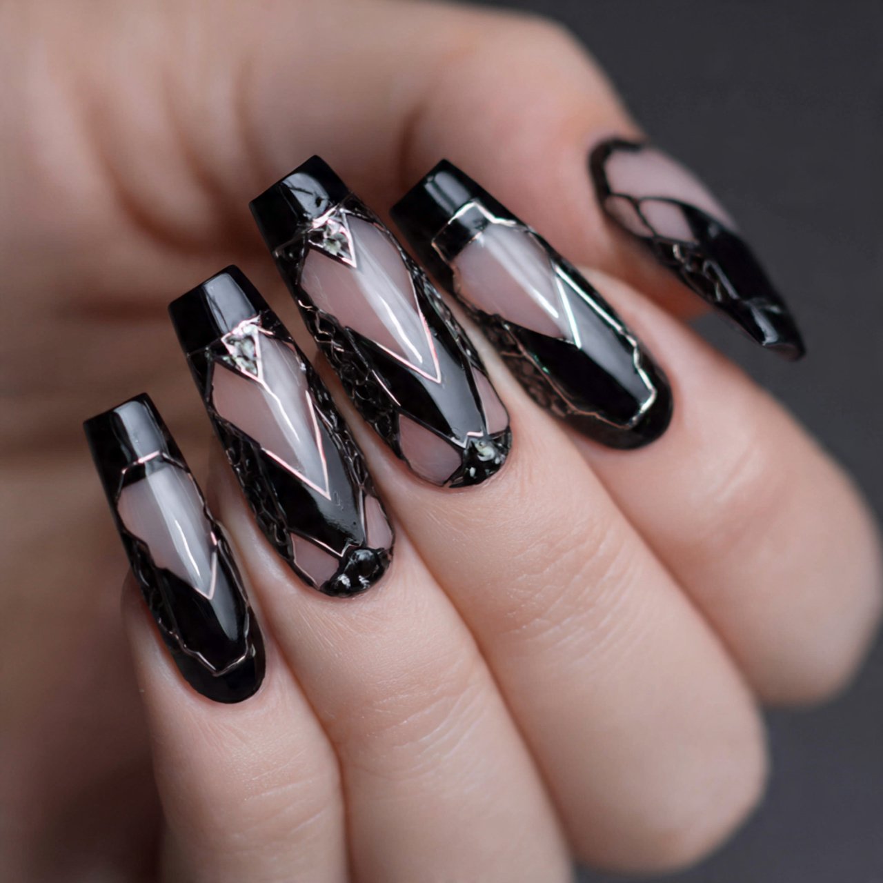 geometric coffin nails with negative space gorgeou