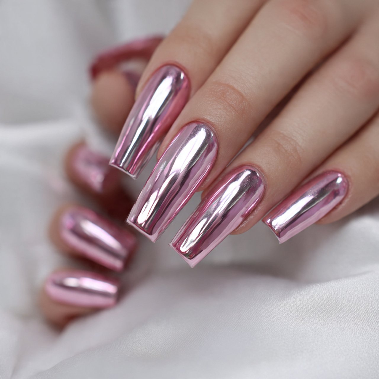 glazed blush chrome acrylics nails