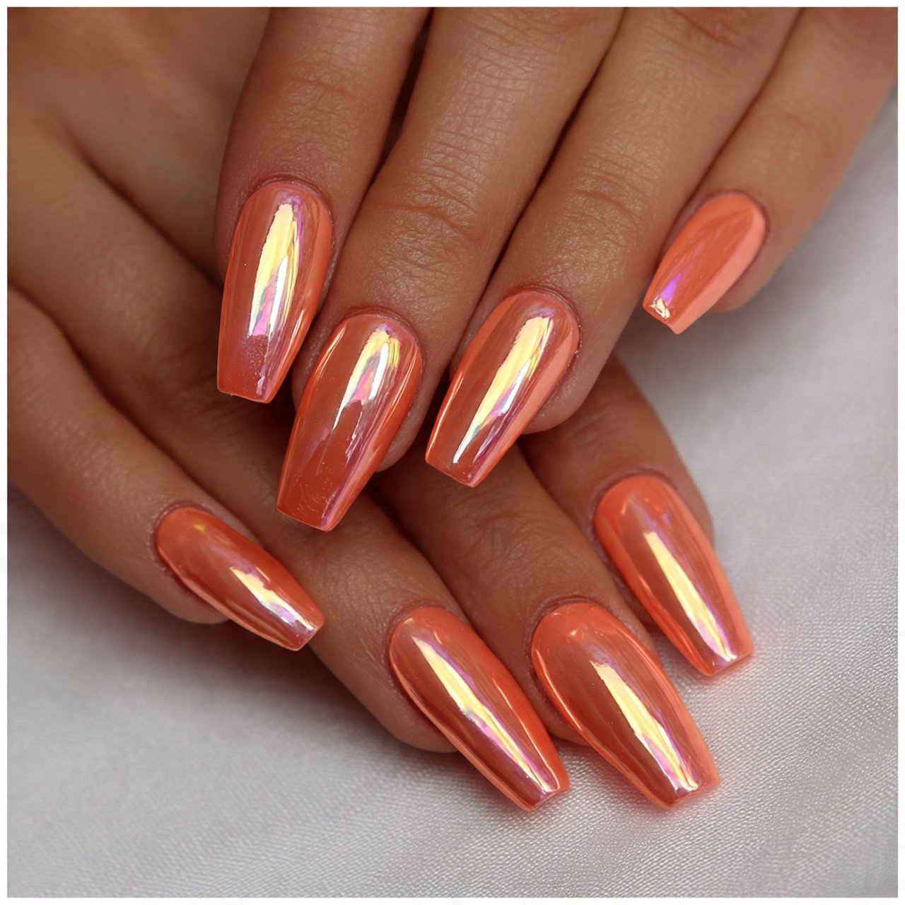 glazed peach chrome coffin nails pretty nails