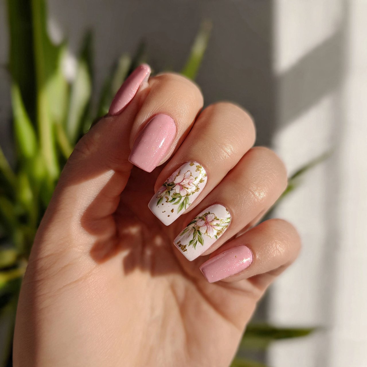 glazed pink square nails nature look nails