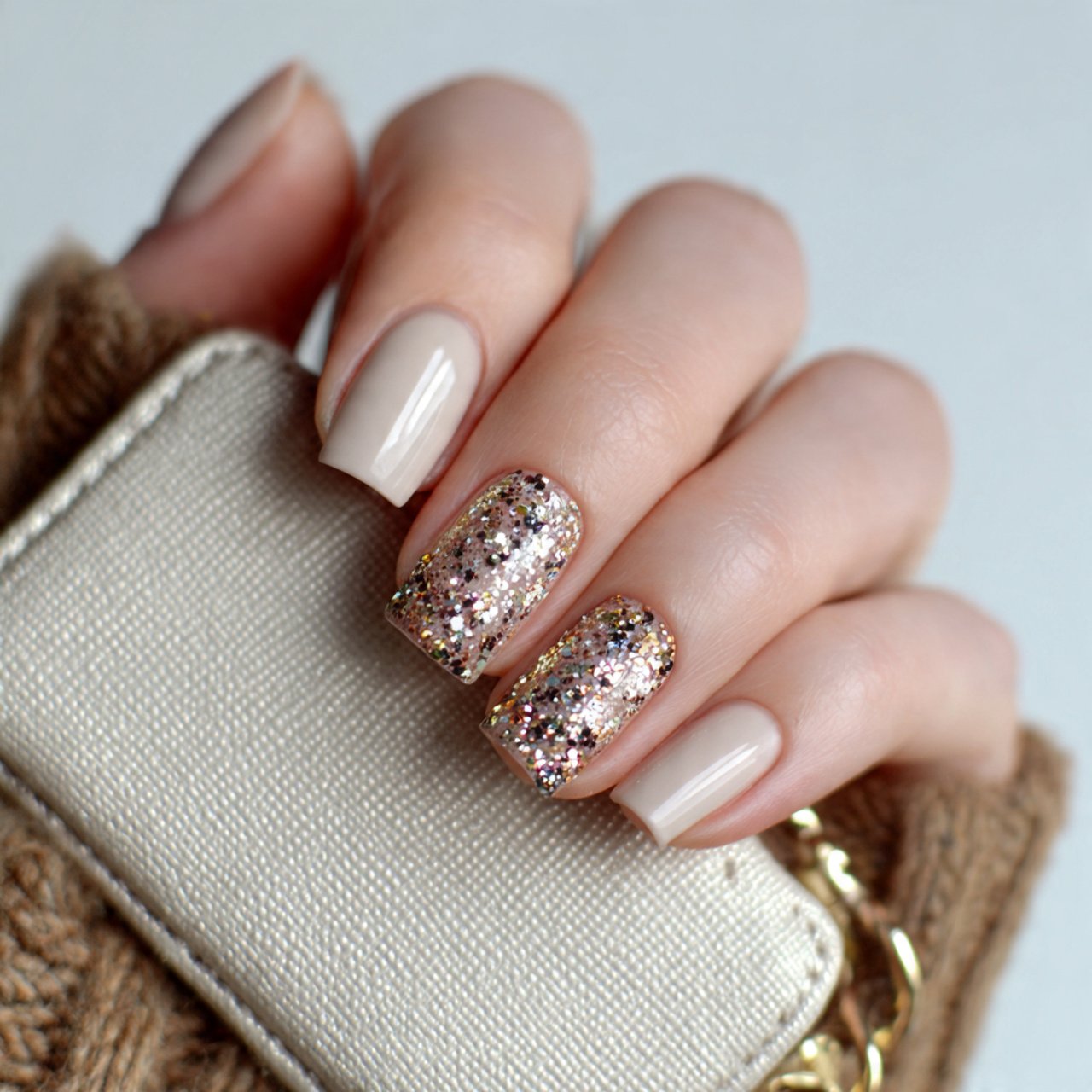 glitter accents on neutral base creative look nail