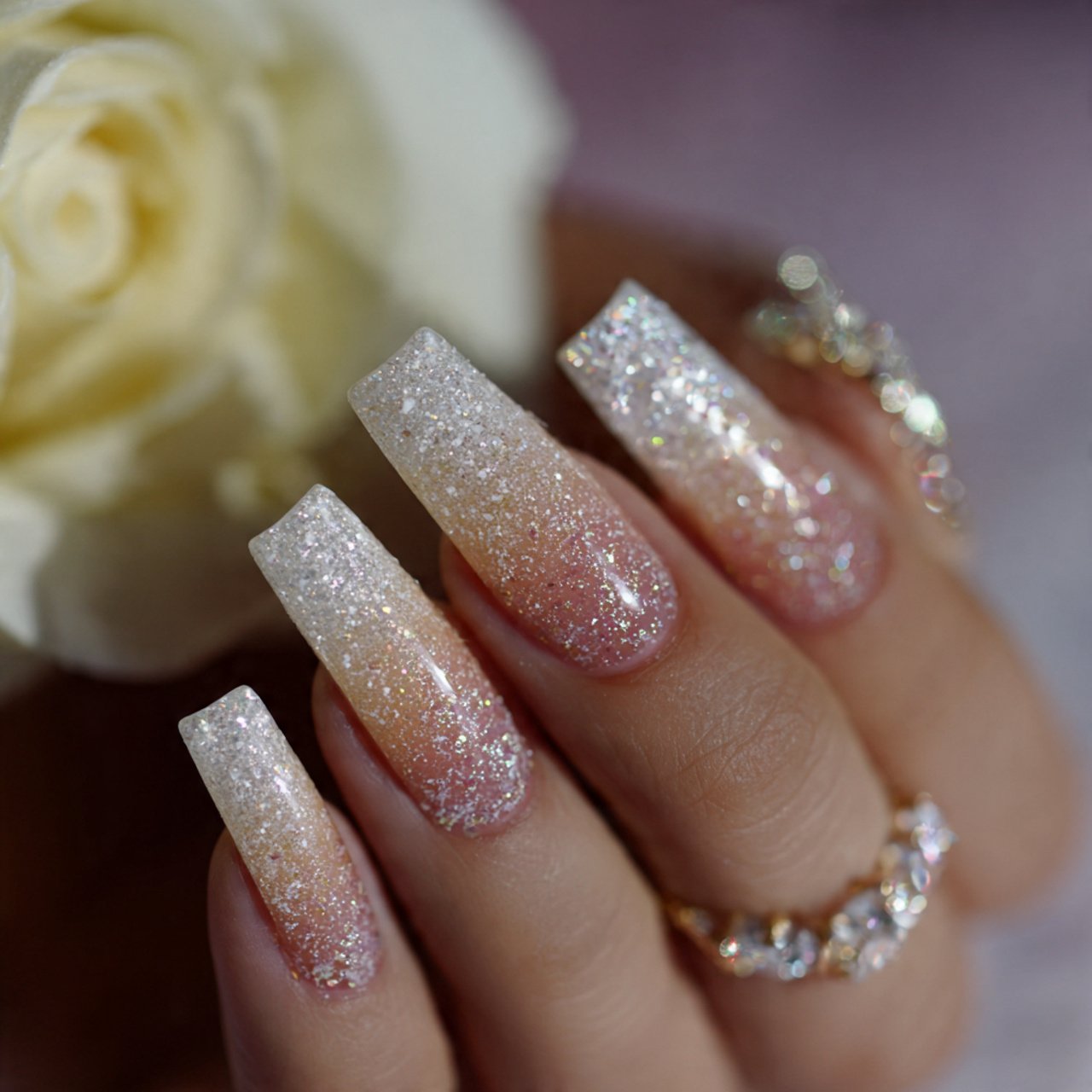 glitter fade bling nails