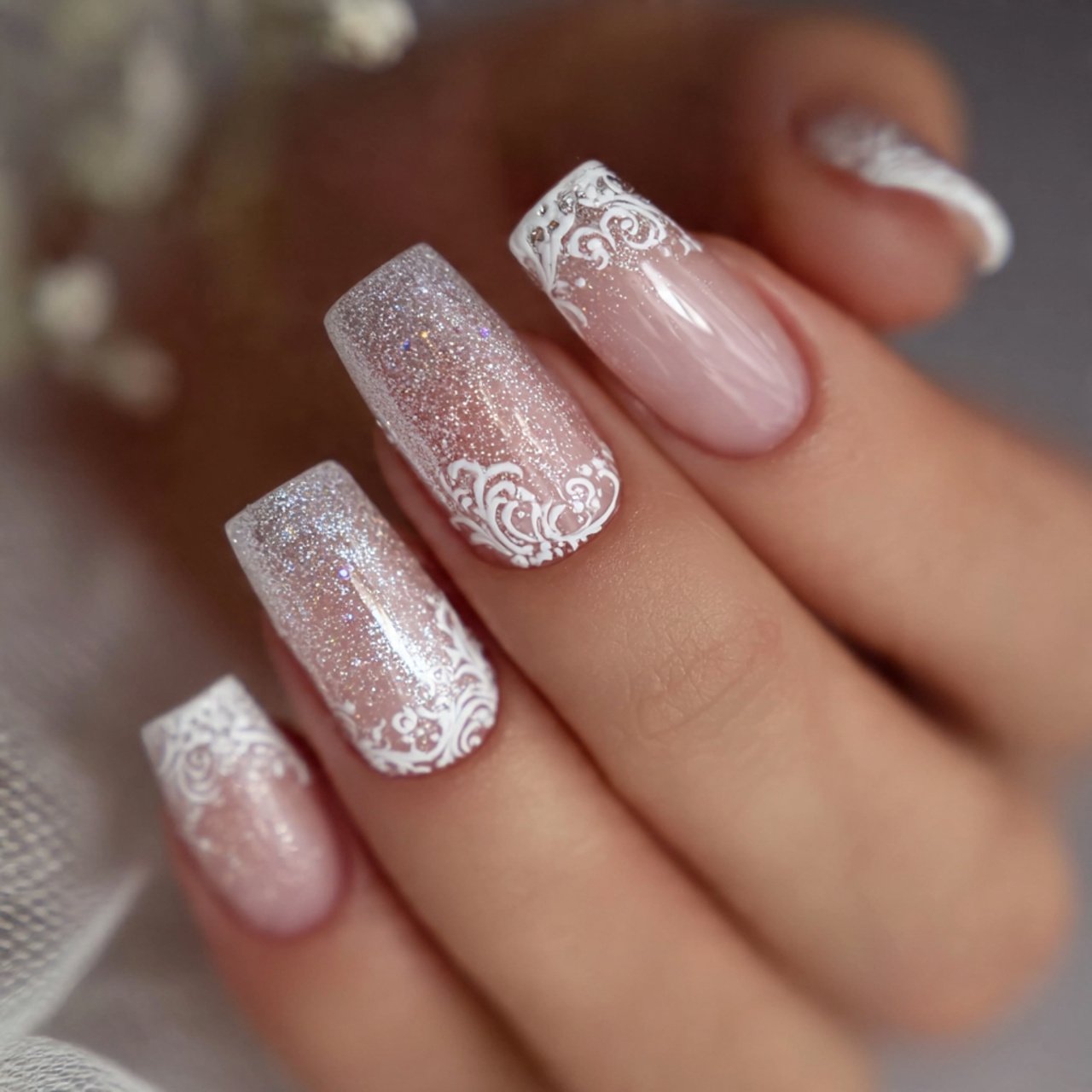 glitter nails with and white details gorgeous nail