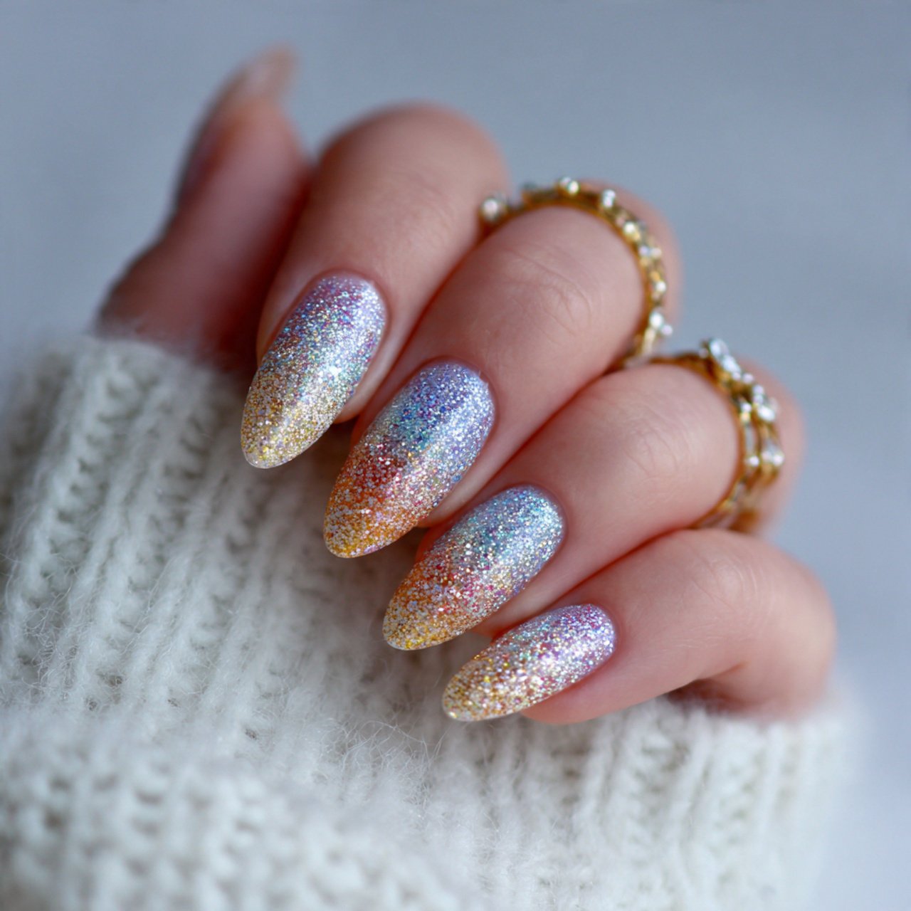 glitter ombr almond nails tiny nails