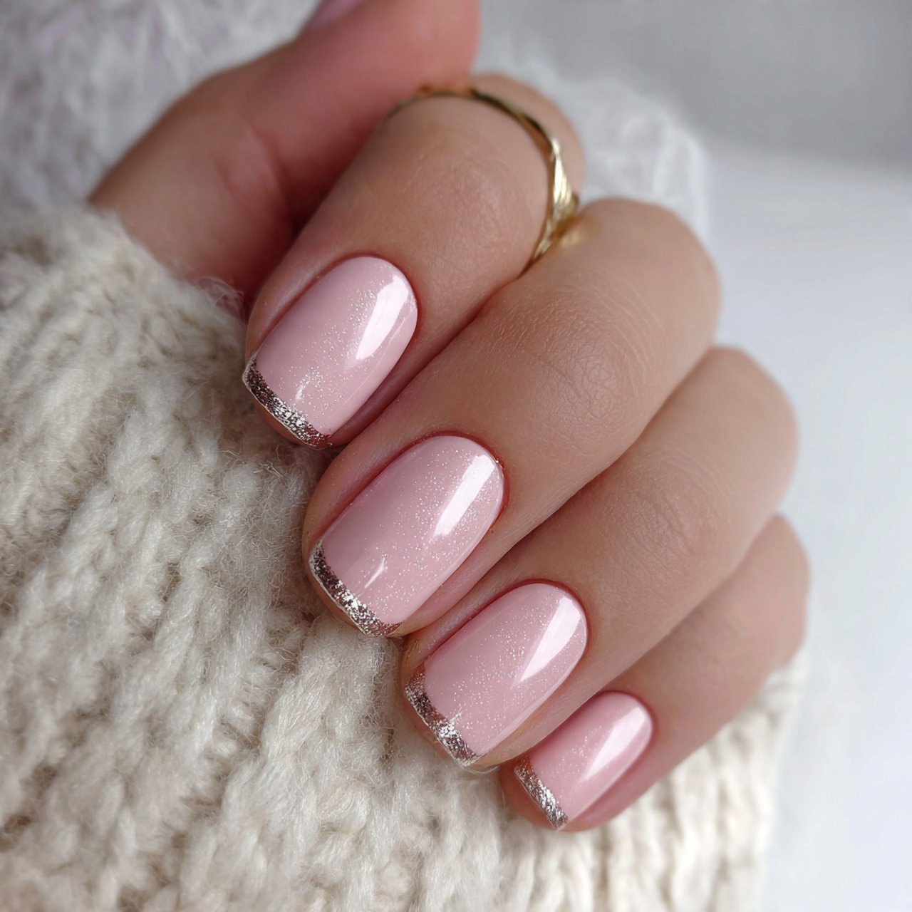 glossy beige pink nails