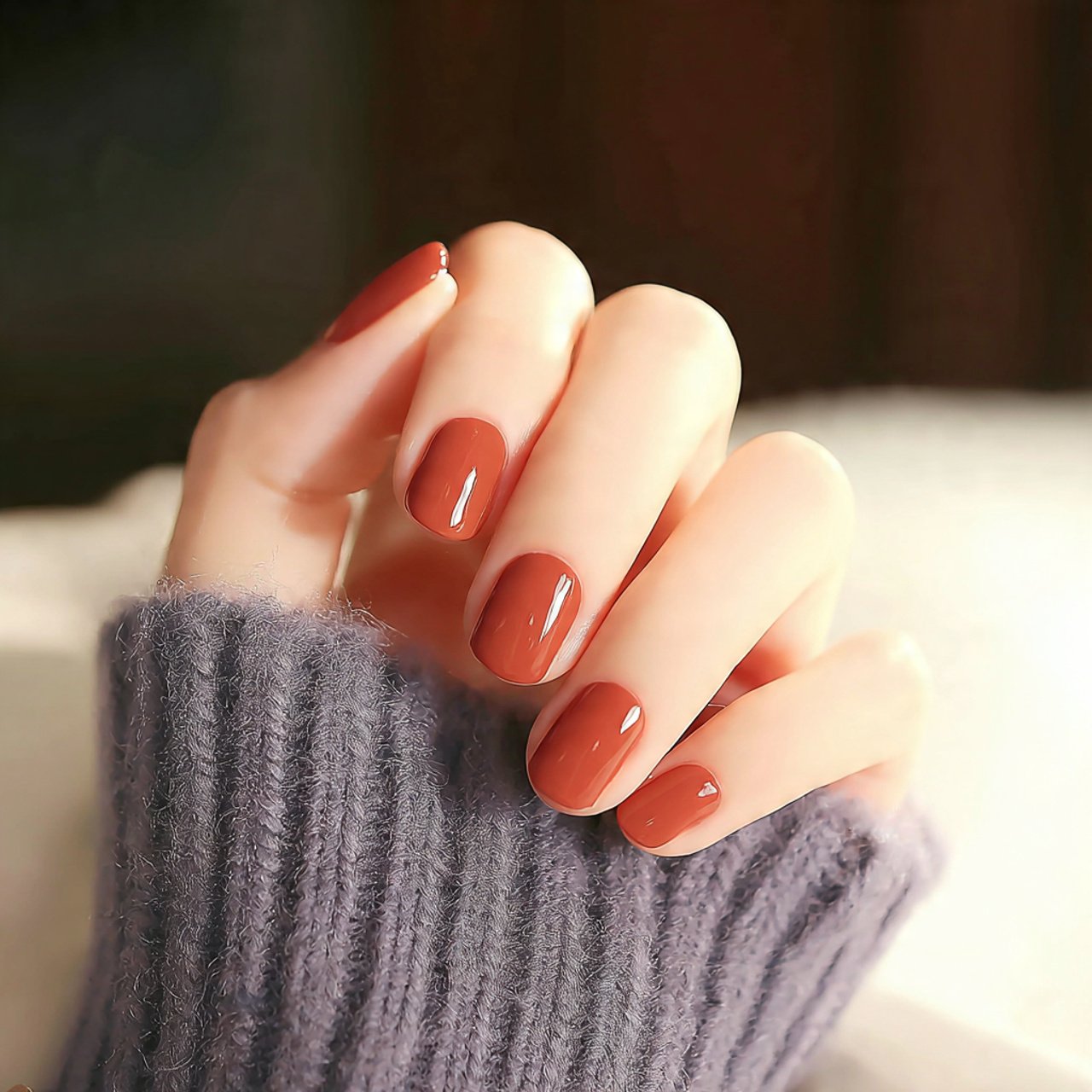 glossy caramel warm rich neutral nature look nails