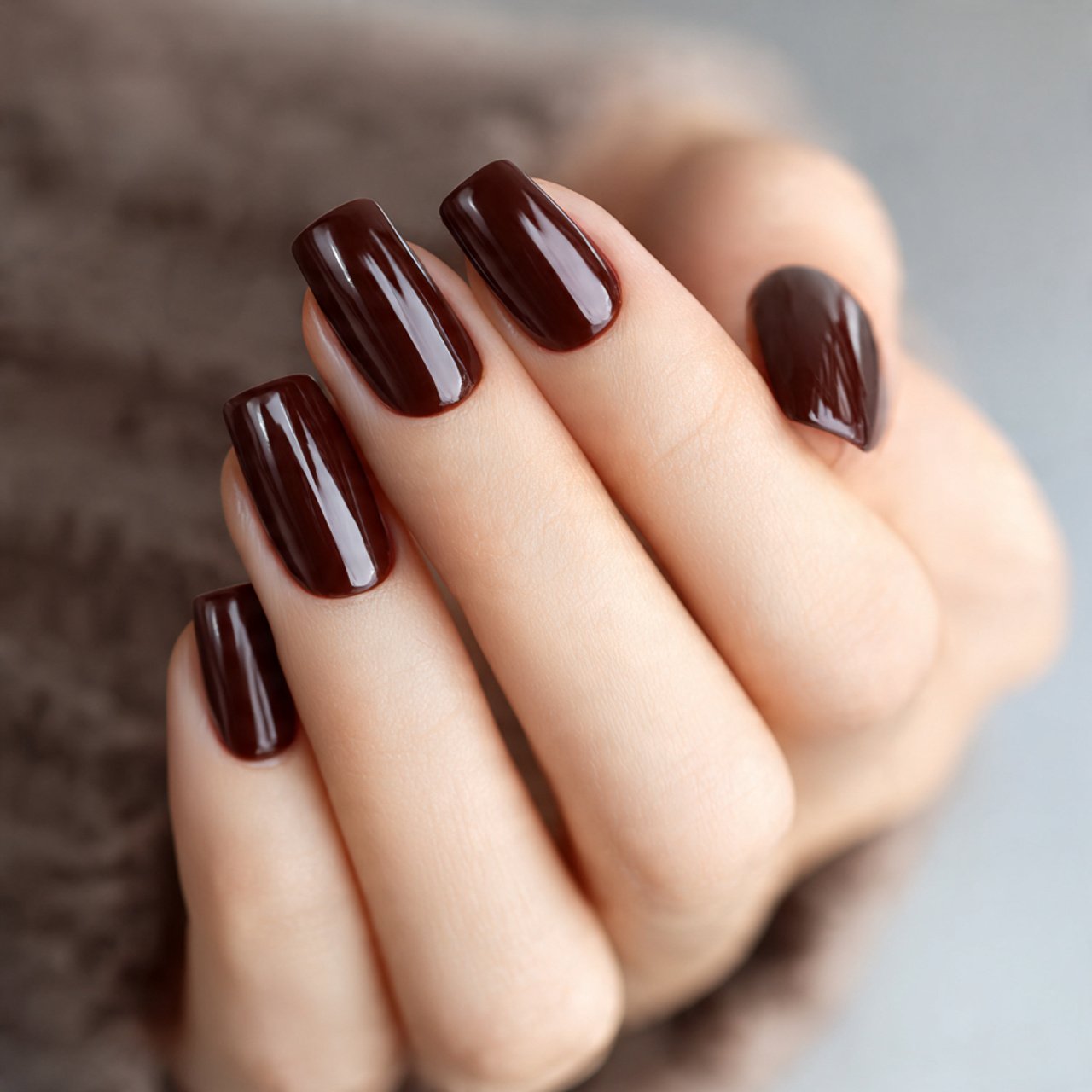 Nails Inspiration Square: 15 Chic, Salon-Approved Designs for a Clean and Stylish Look 5 glossy chocolate brown square nails flawless nails