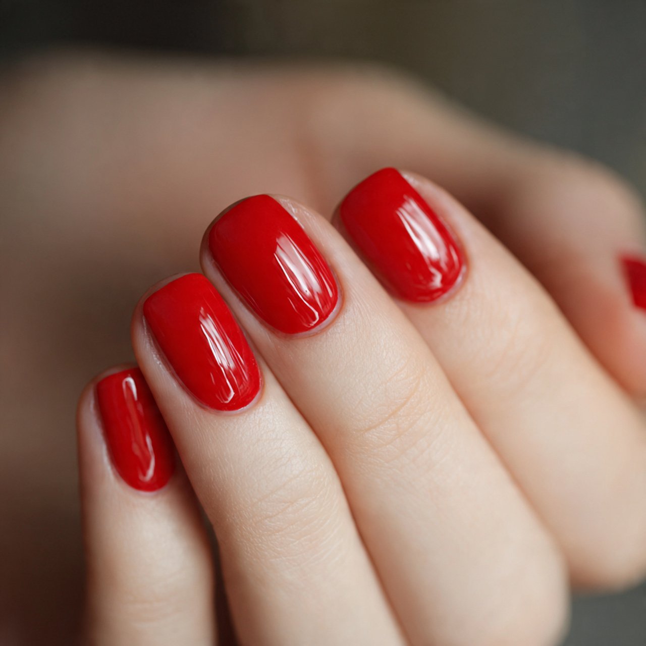 glossy classic red short nails