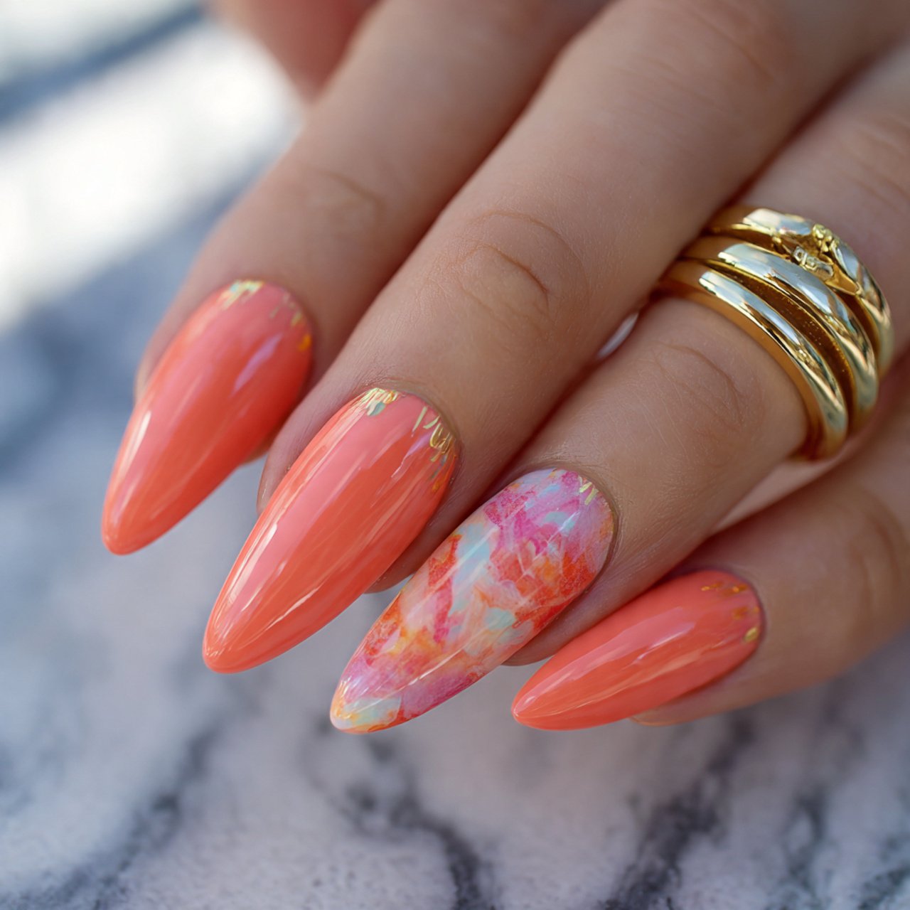 glossy coral florida nails
