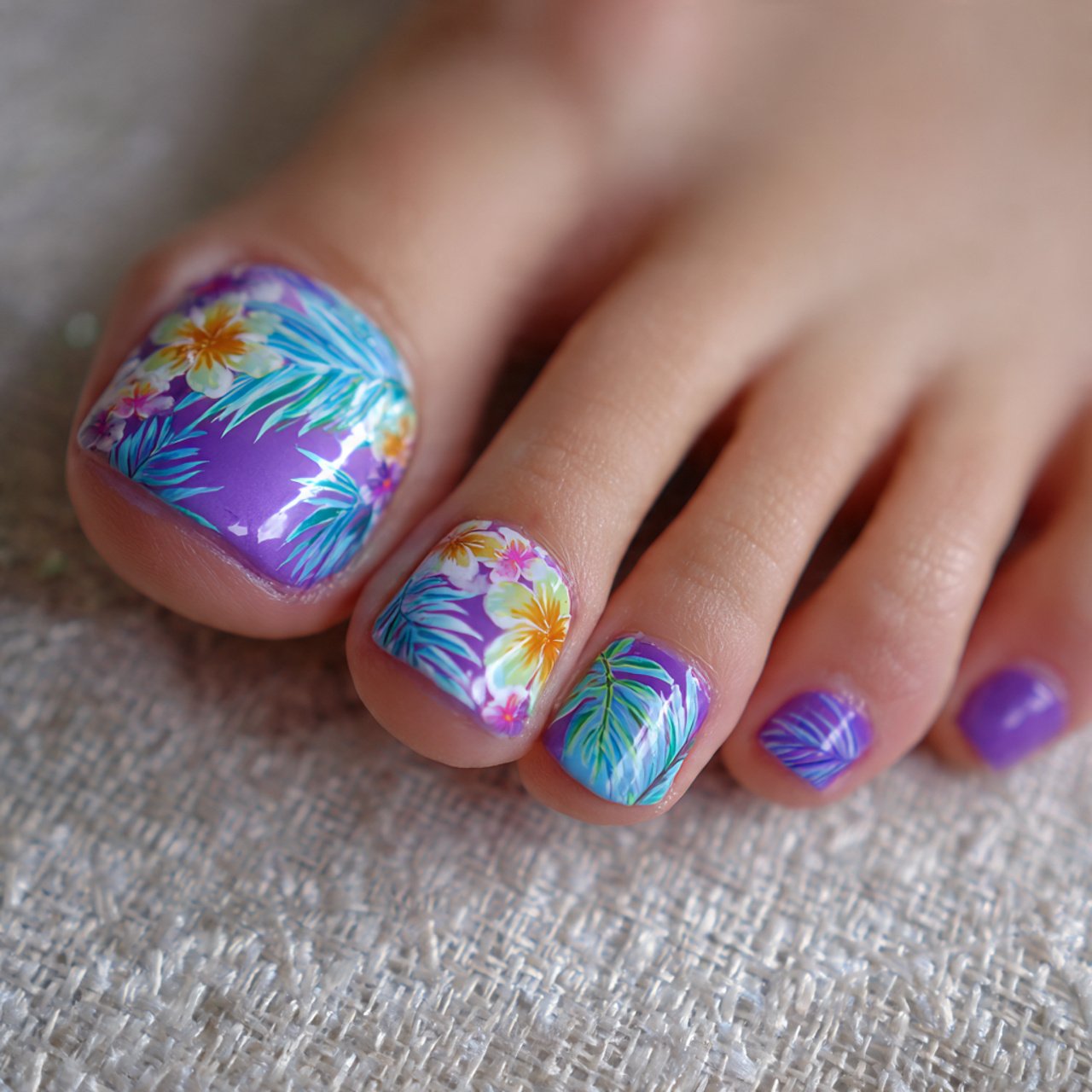 glossy milky white summer toe nails
