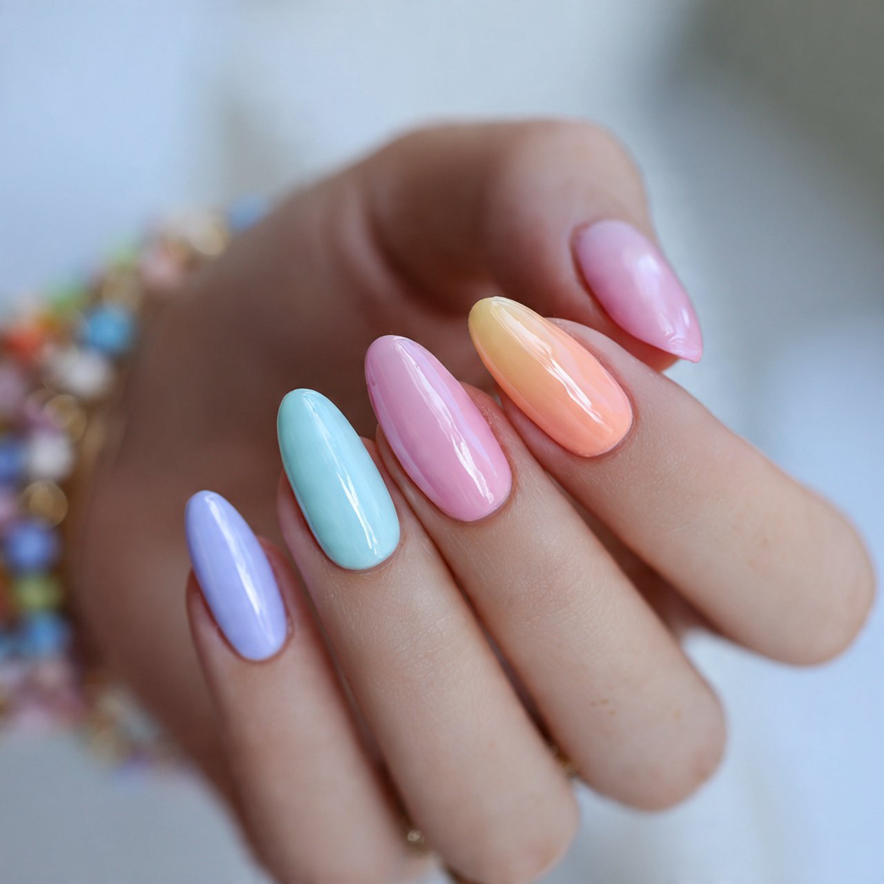 glossy pastel teen nails