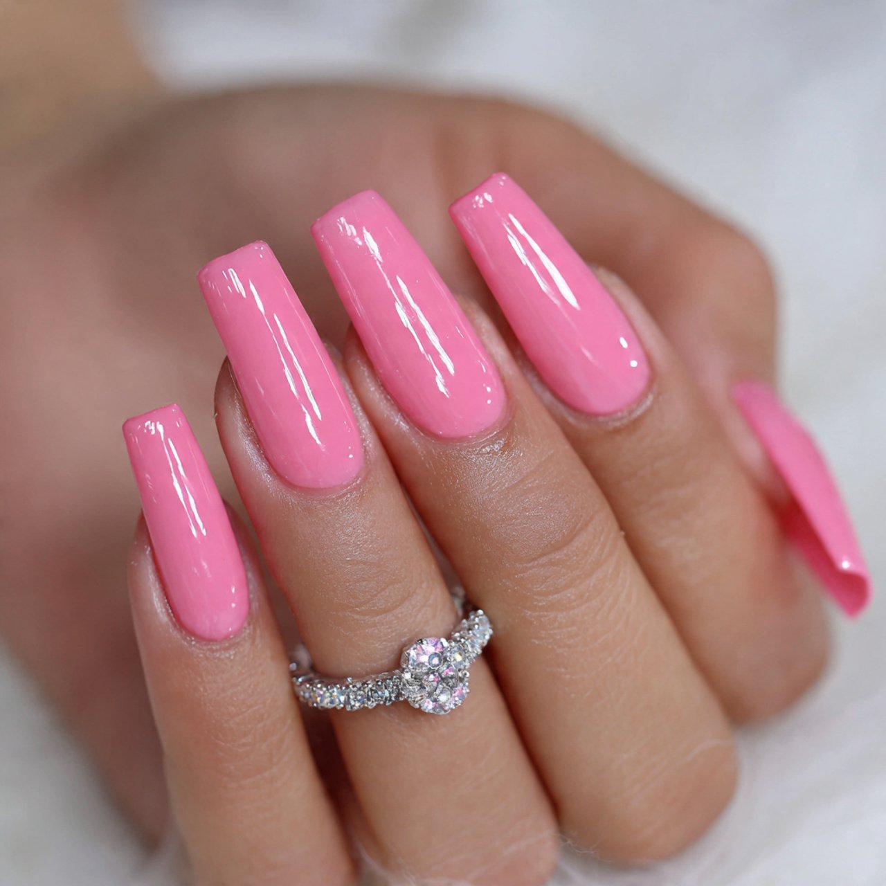 glossy rose pink coffin nails attractive nails