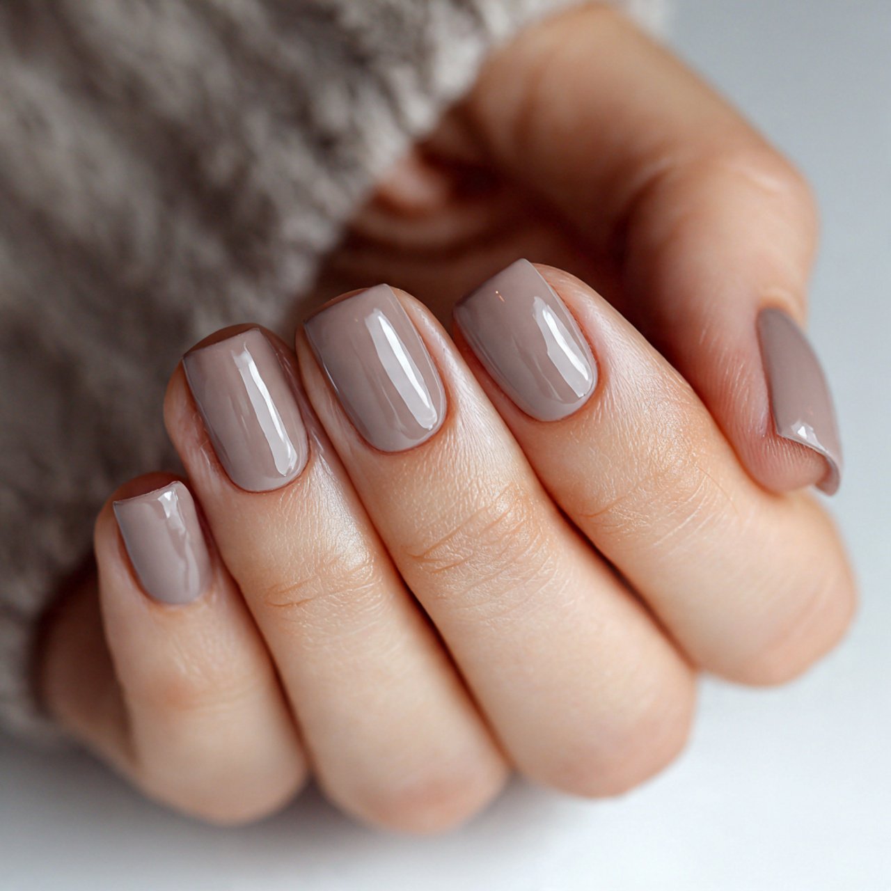 glossy taupe short square nails gorgeous nails