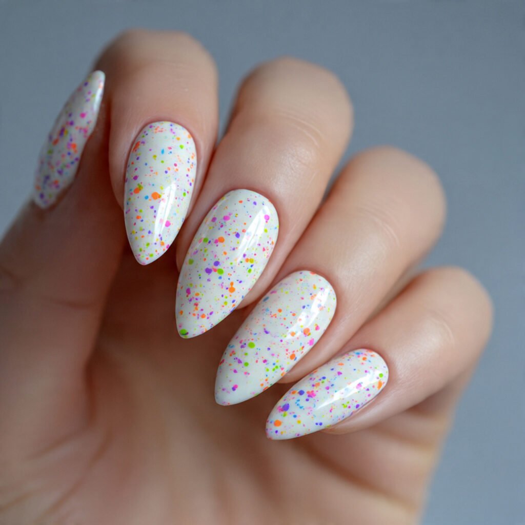 glossy with tiny color dots nails