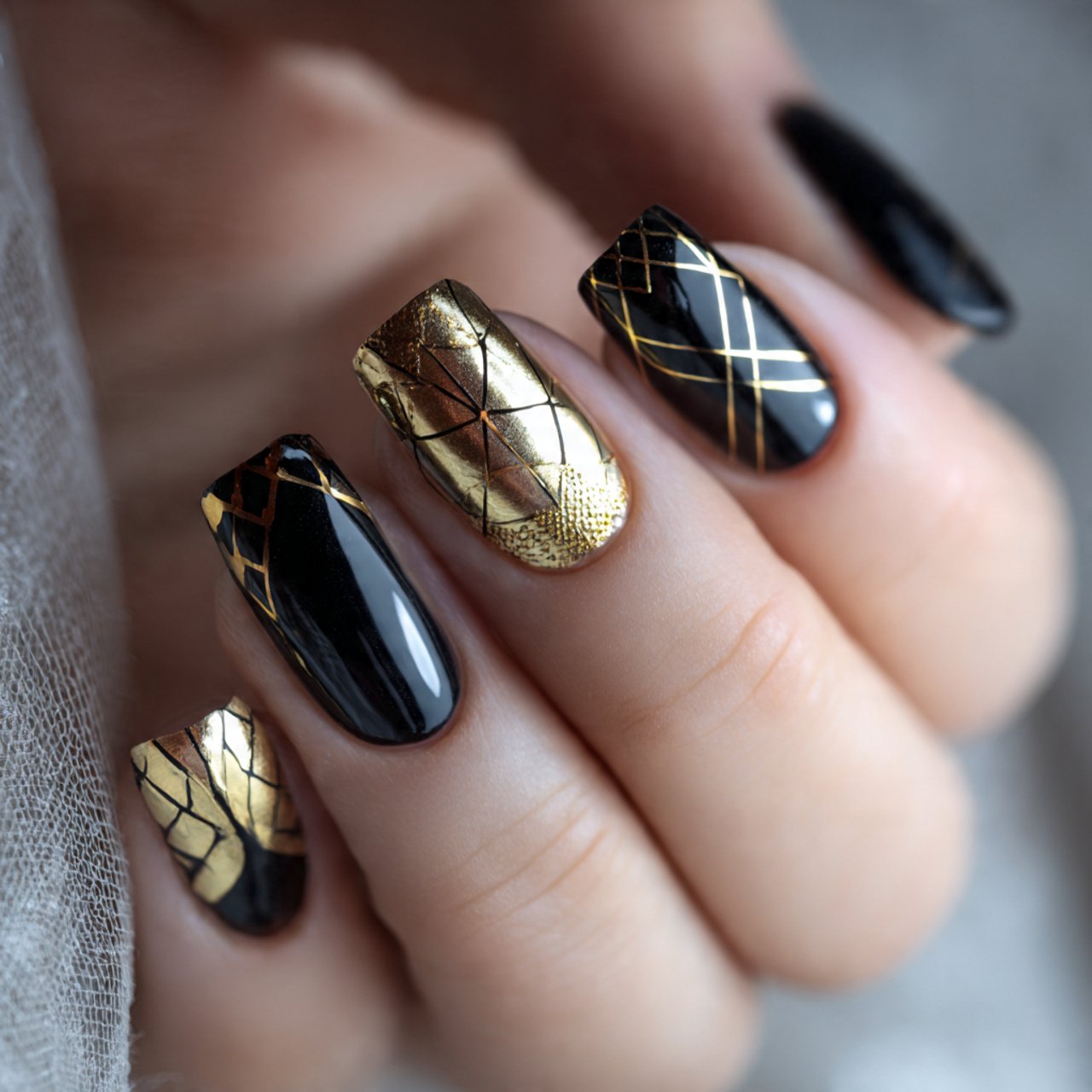 New Year’s Eve Nails: The Ultimate Guide to Show-Stopping Nail Designs for the Holiday Season 2 gold and black geometric art attractive nails