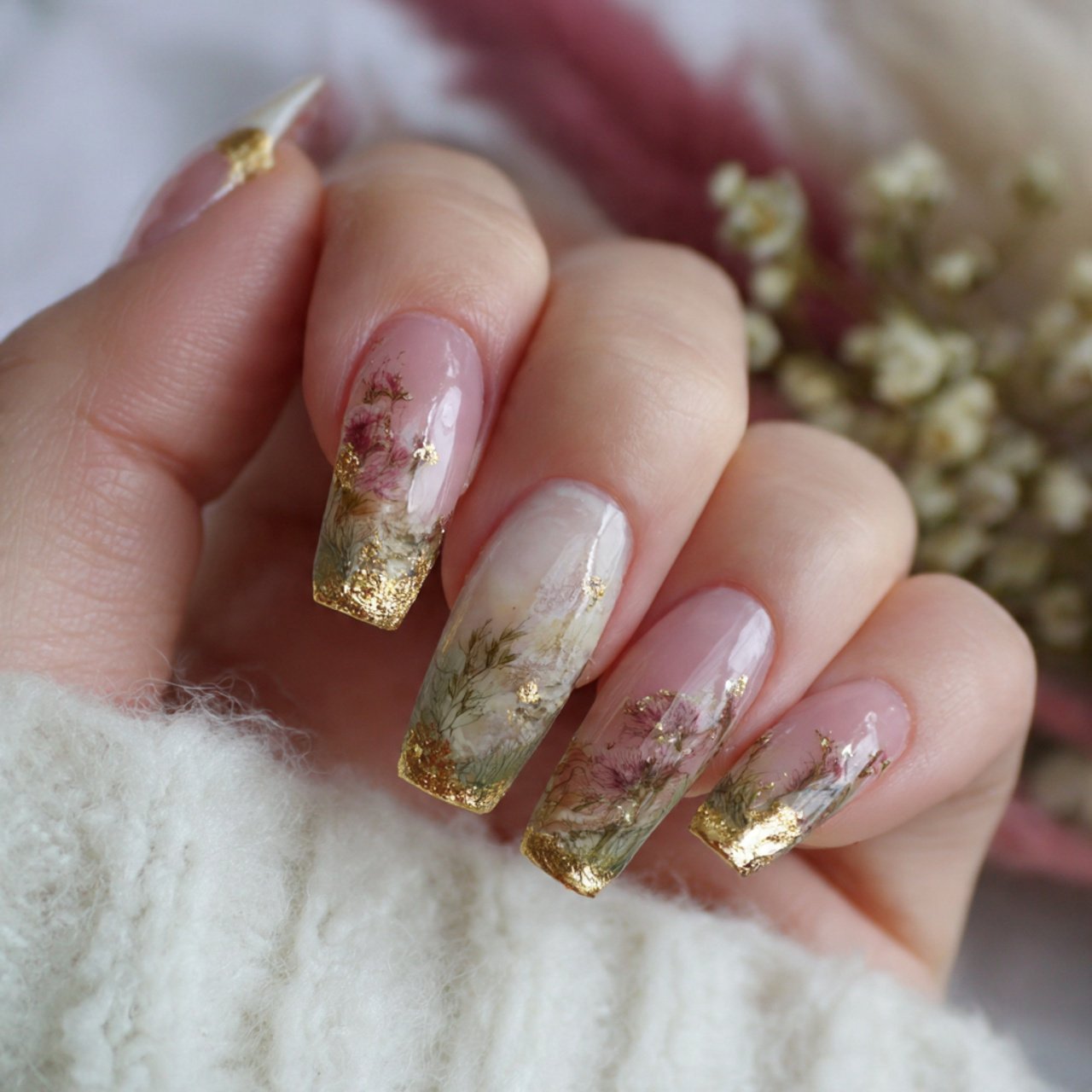 gold detail ballerina nails nature look nails