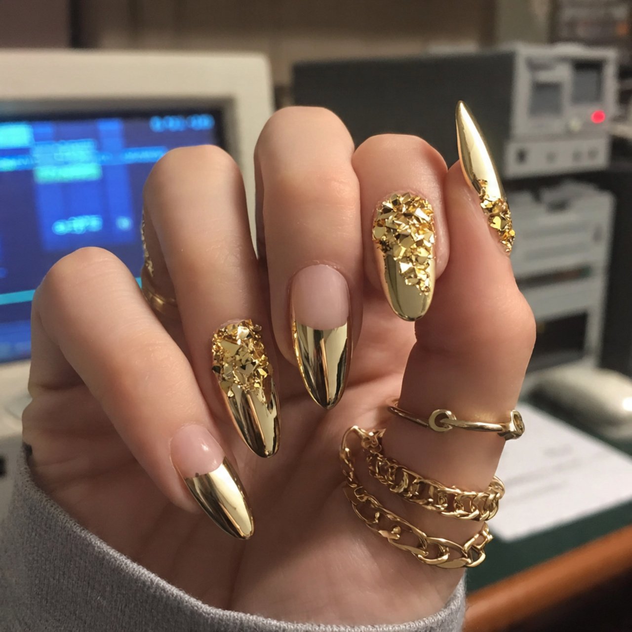 gold foil almond nails attractive nails